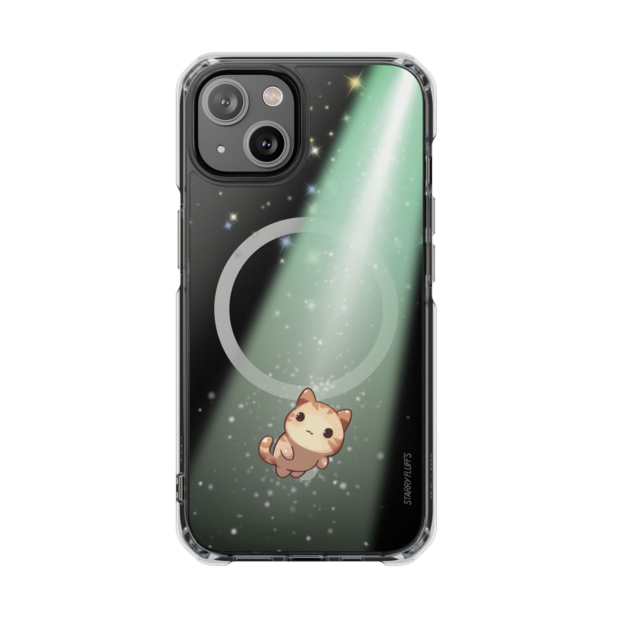 Starry Fluff&amp;#39;s - Cosmo the Cat Beaming in Space Magnetic Clear Case for iPhone Series