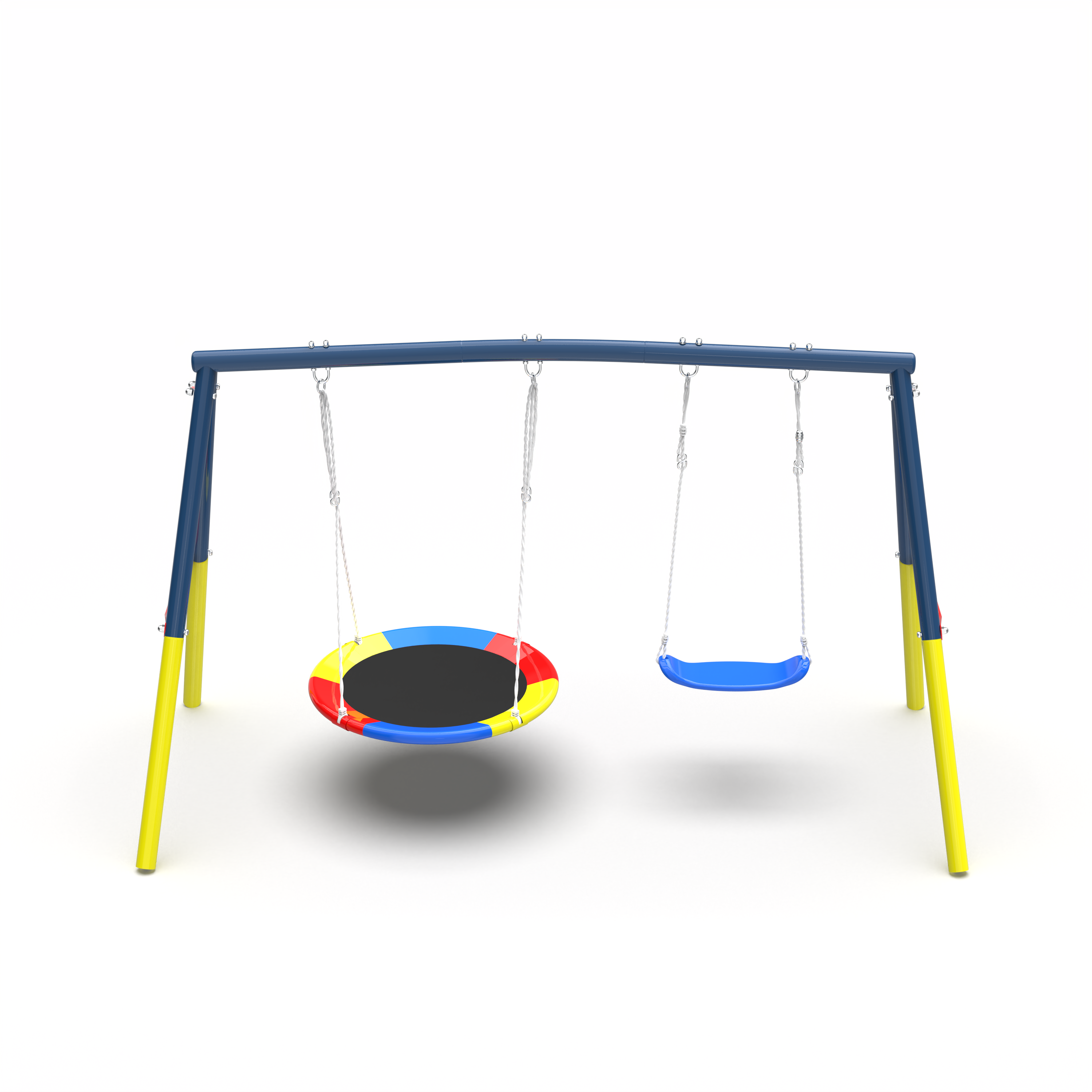 Swing Set for Backyard, 440lbs Swing Set with Heavy-Duty A-Frame Metal Outdoor Swing Stand, 1 Saucer Swing Seat &amp;amp; 1 Belt Swings Seat