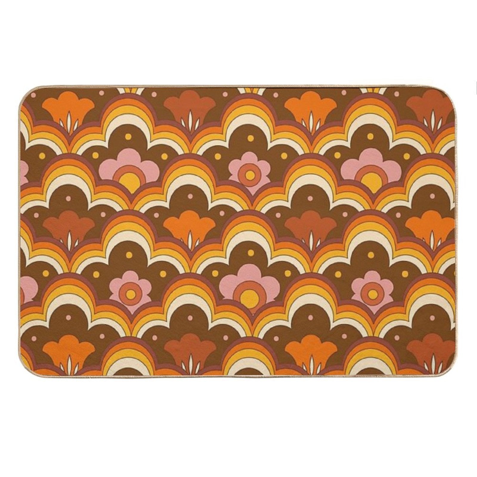 70s 60s Retro Psychedelic Flower Power, Floral Pattern Bath Mat
