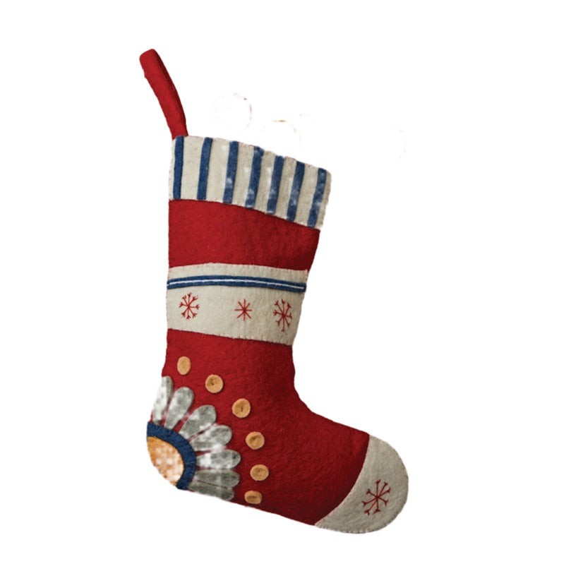 18&amp;quot; Handmade Wool Felt Stocking w/ Embroidered Snowflakes &amp;amp; Flower