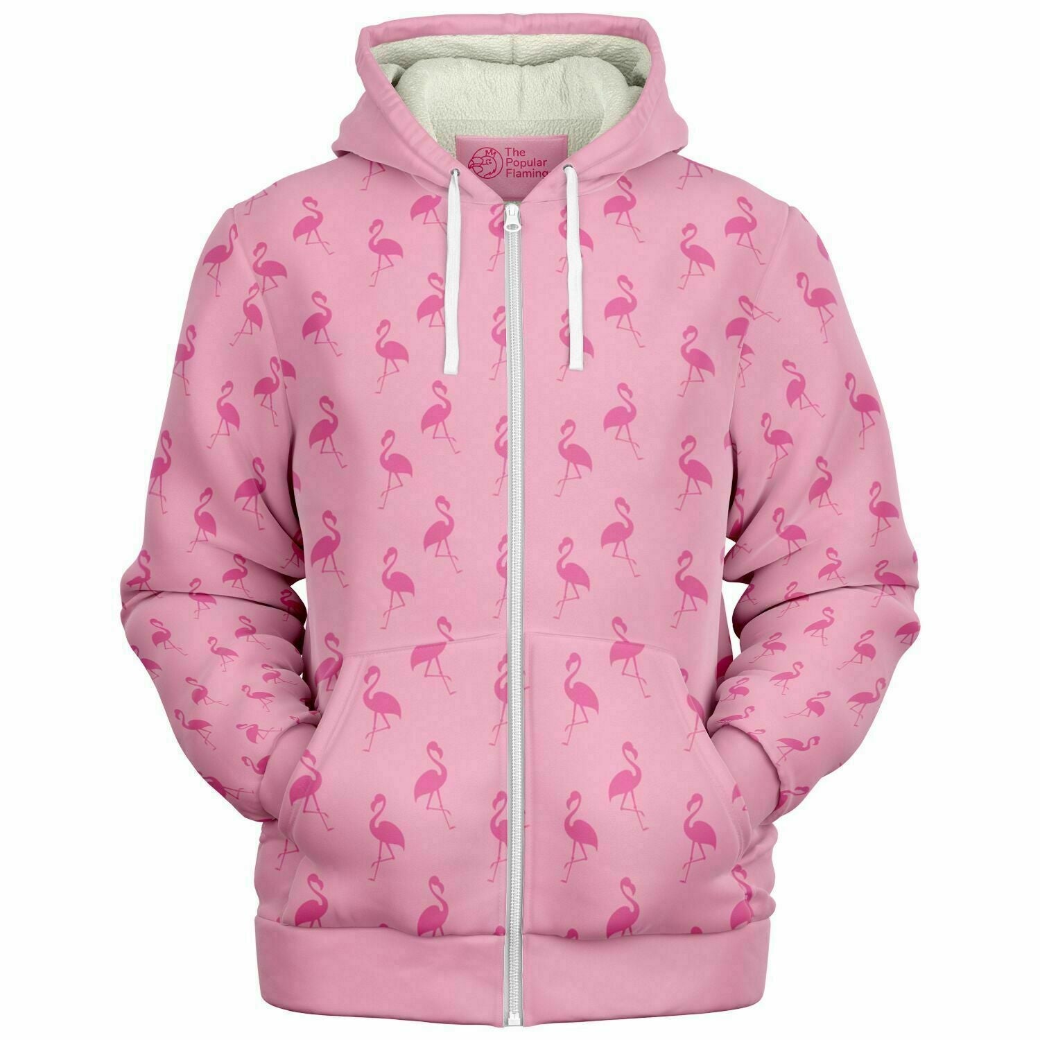 Simple Pink Flamingo Zip-Up Hoodie