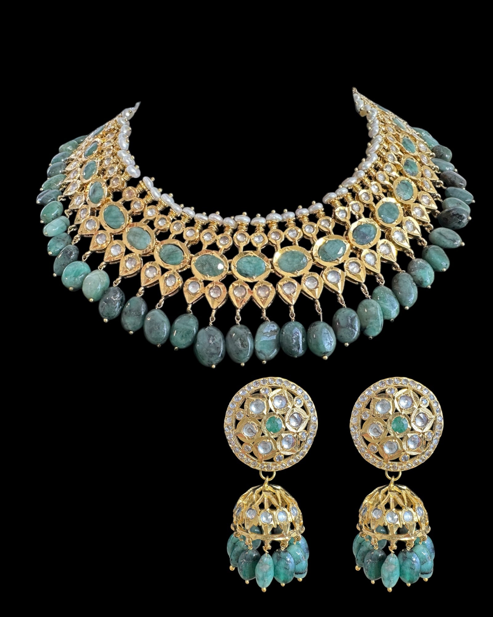 DNS182  Aleezay necklace with emerald stones ( READY TO SHIP  )