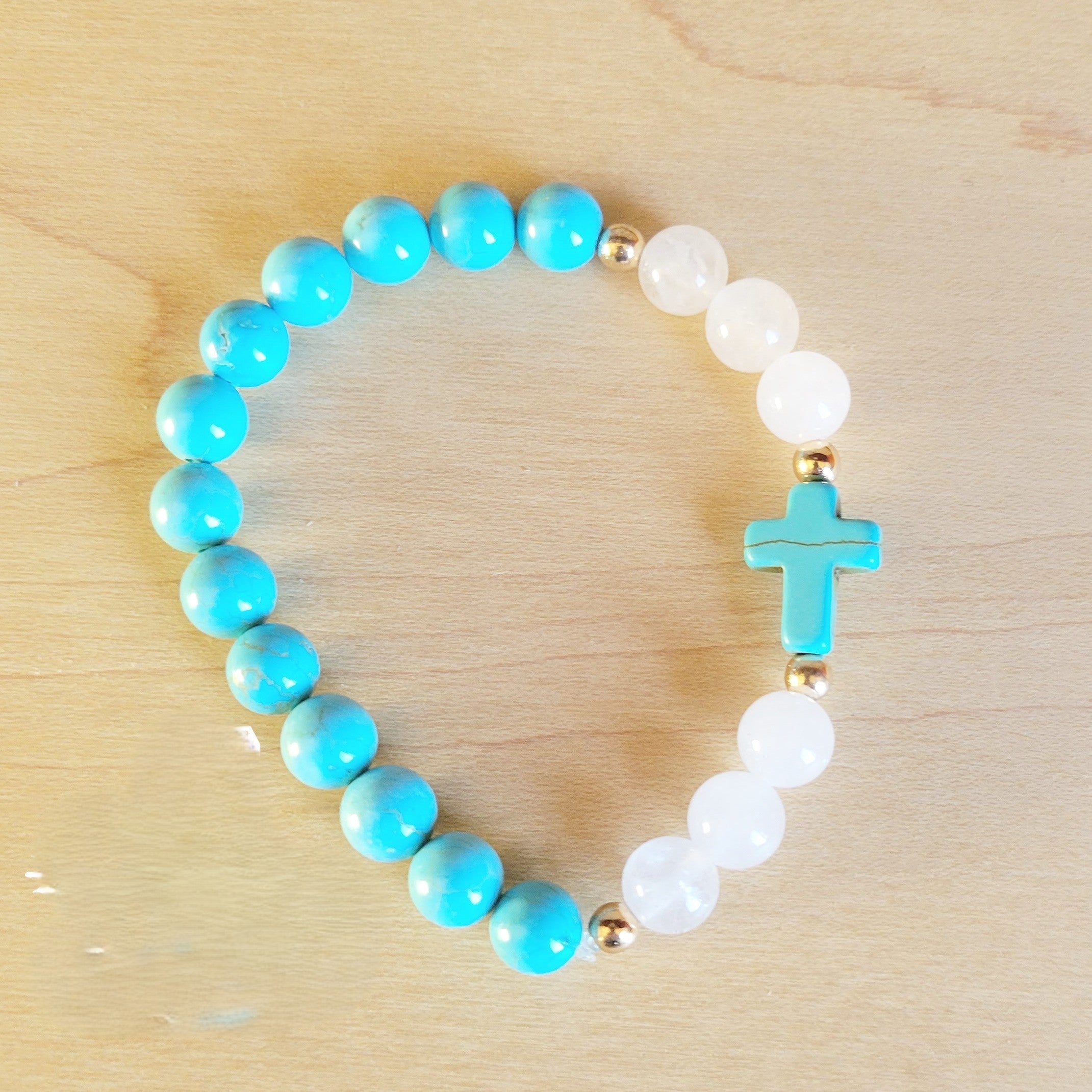 Natural Jade and Howlite Beaded Stretch Breacelet 806w