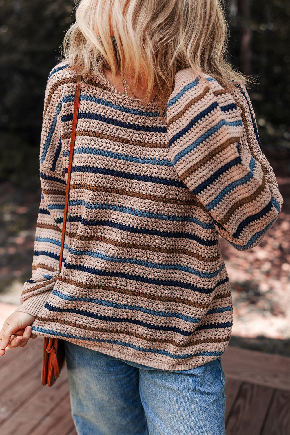Stripe Drop Shoulder Round Neck Sweater