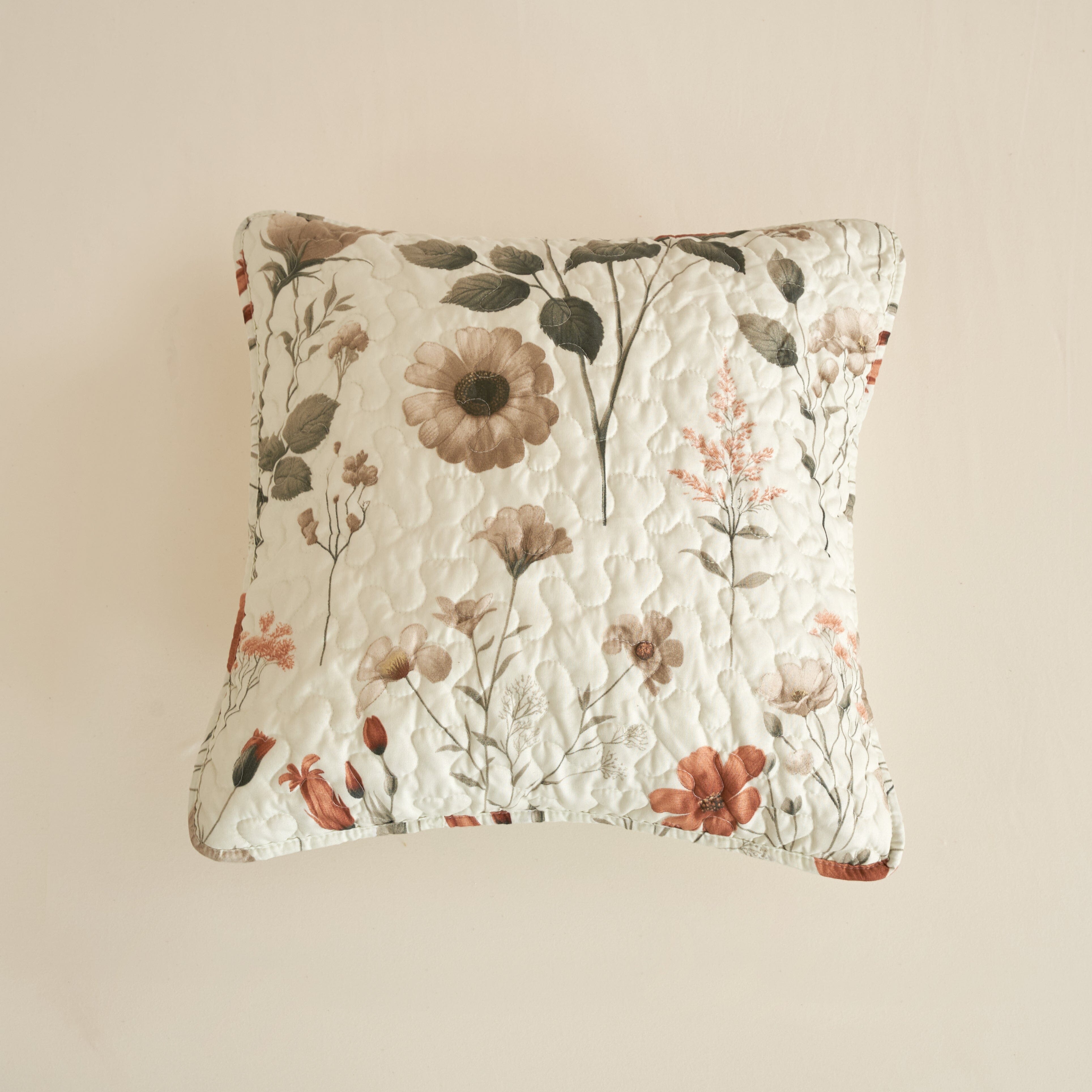 Enchanted Meadow Throw Pillow Covers - Set of 2, Zippered Floral Design in Beige, Rose, and Soft Green, Premium Soft Microfiber, Decorative Throw Pillow Shams 18x18 Inches (18&amp;quot; x 18&amp;quot; Set of 2)