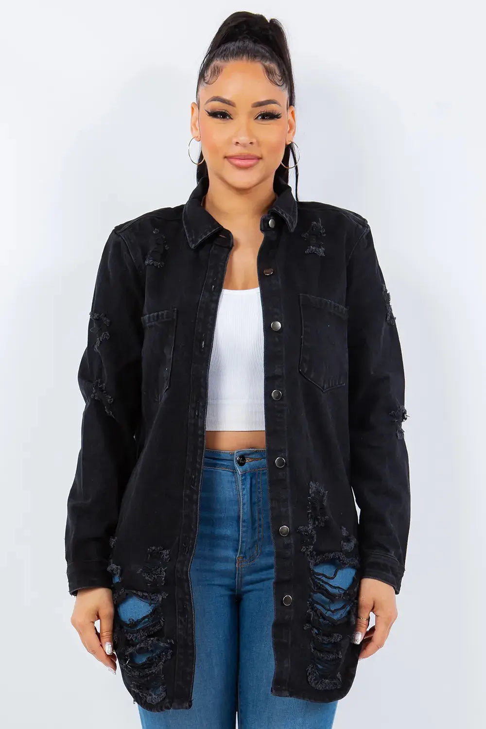 Trendsi American Bazi Denim Jacket - Black - Small