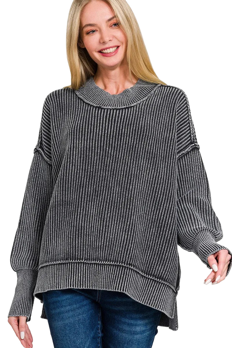 Washed Side Slit Oversized Sweater