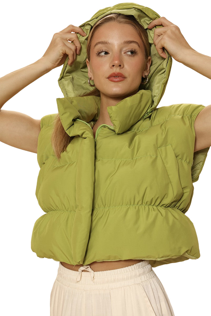 Cropped Puffer Vest With Hood