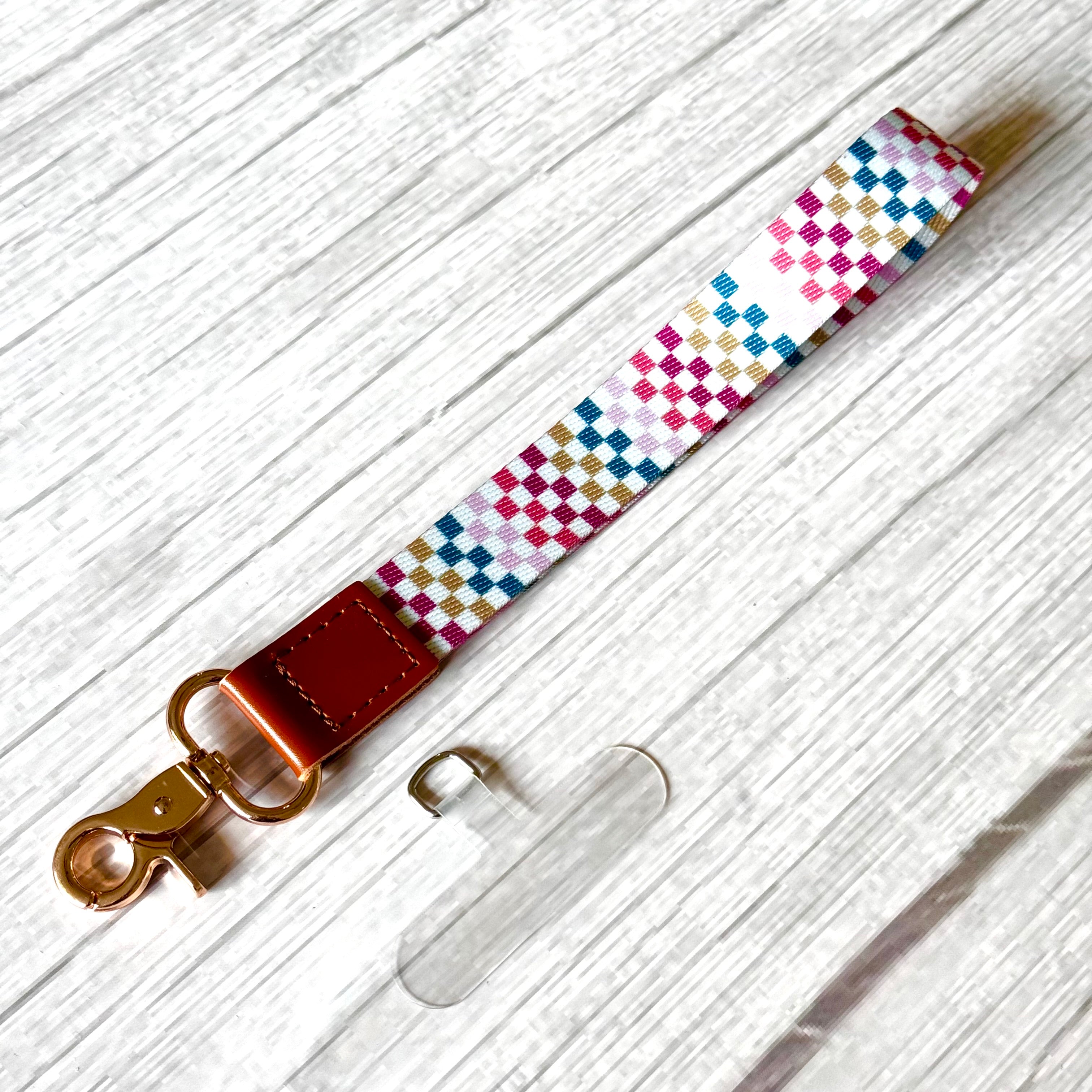 Phone Wrist Strap Keychain with Tether Tab - COLORED CHECKERS