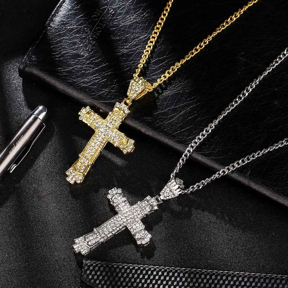 Iced Out Cross Necklace for Men - Sparkling Iced Out Men's Cross Pendant