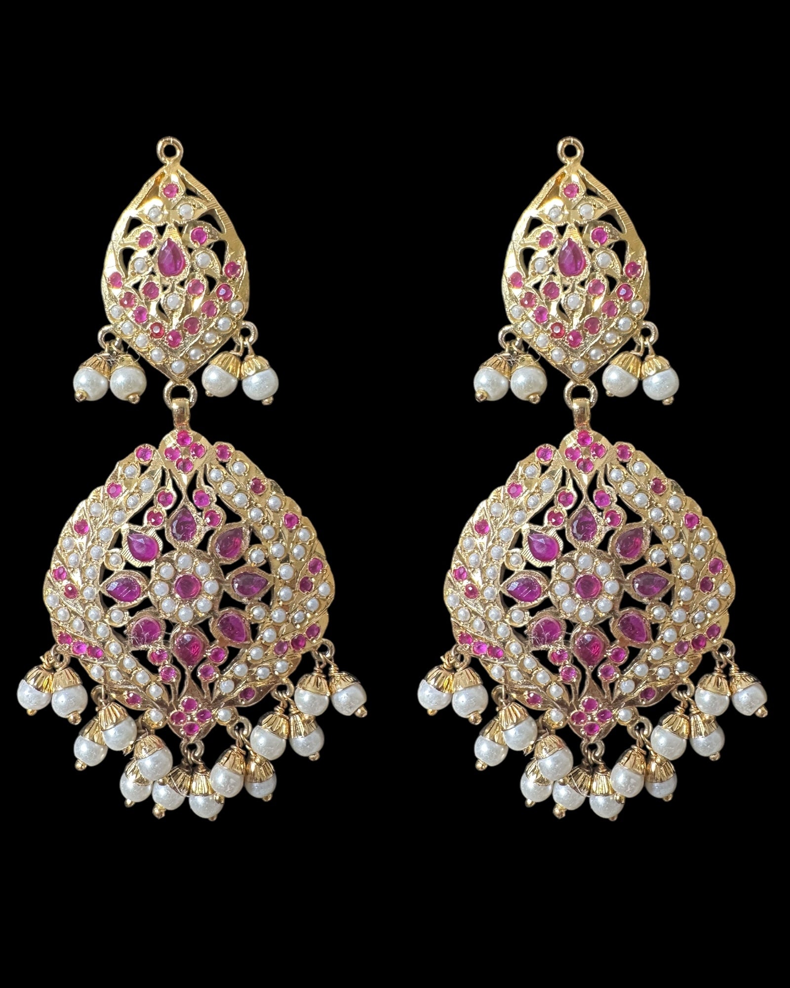 DER792 Megha jadau earrings in ruby pearl ( READY TO SHIP )