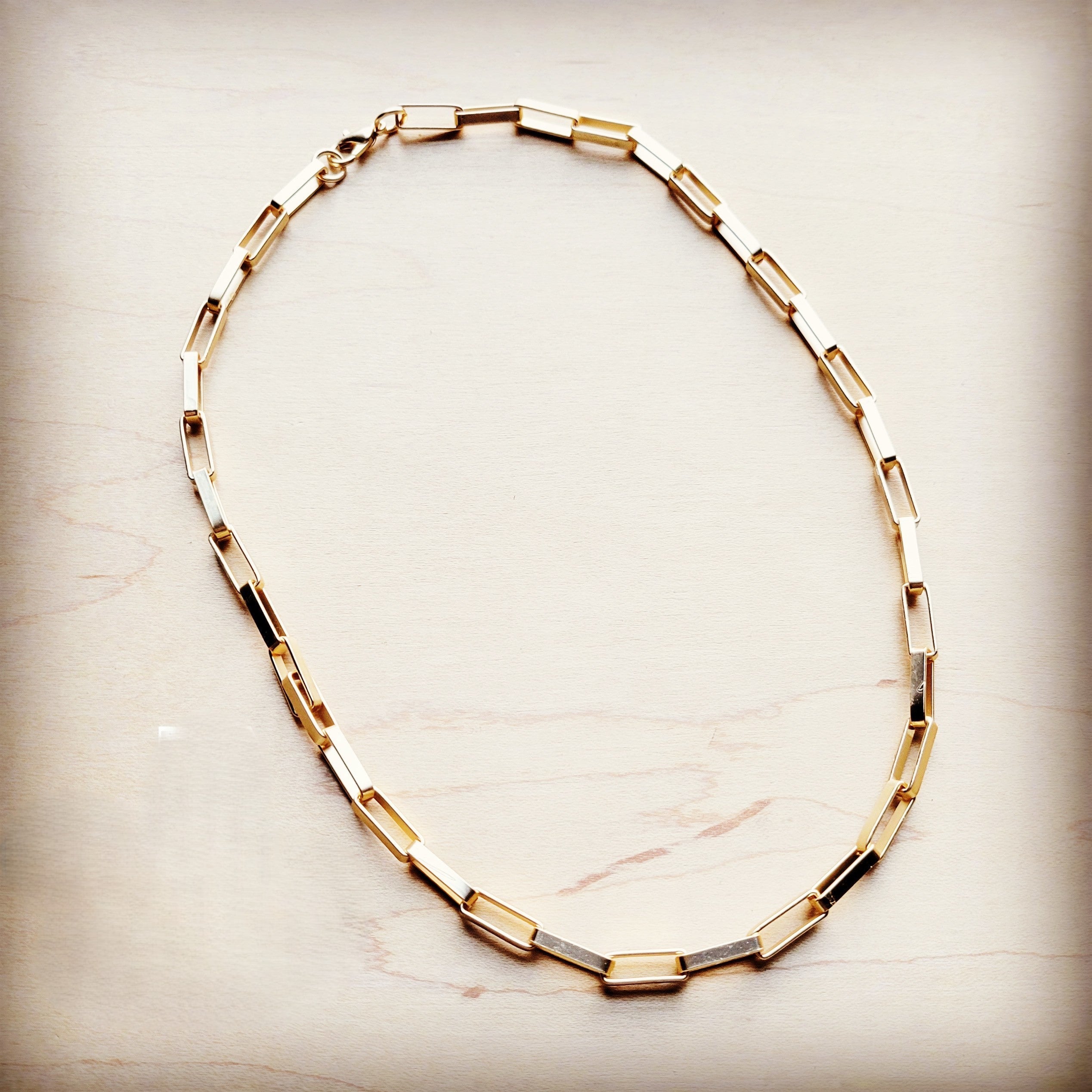 Matte Gold Large Chain Link Layering Necklace 255n