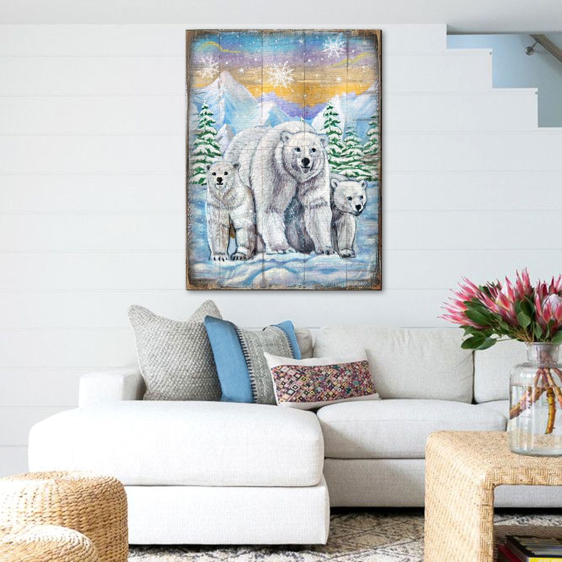 Polar Bears Art Wooden Wall Art by Nature Wonders - Nature Wildlife Decor  - 95215B