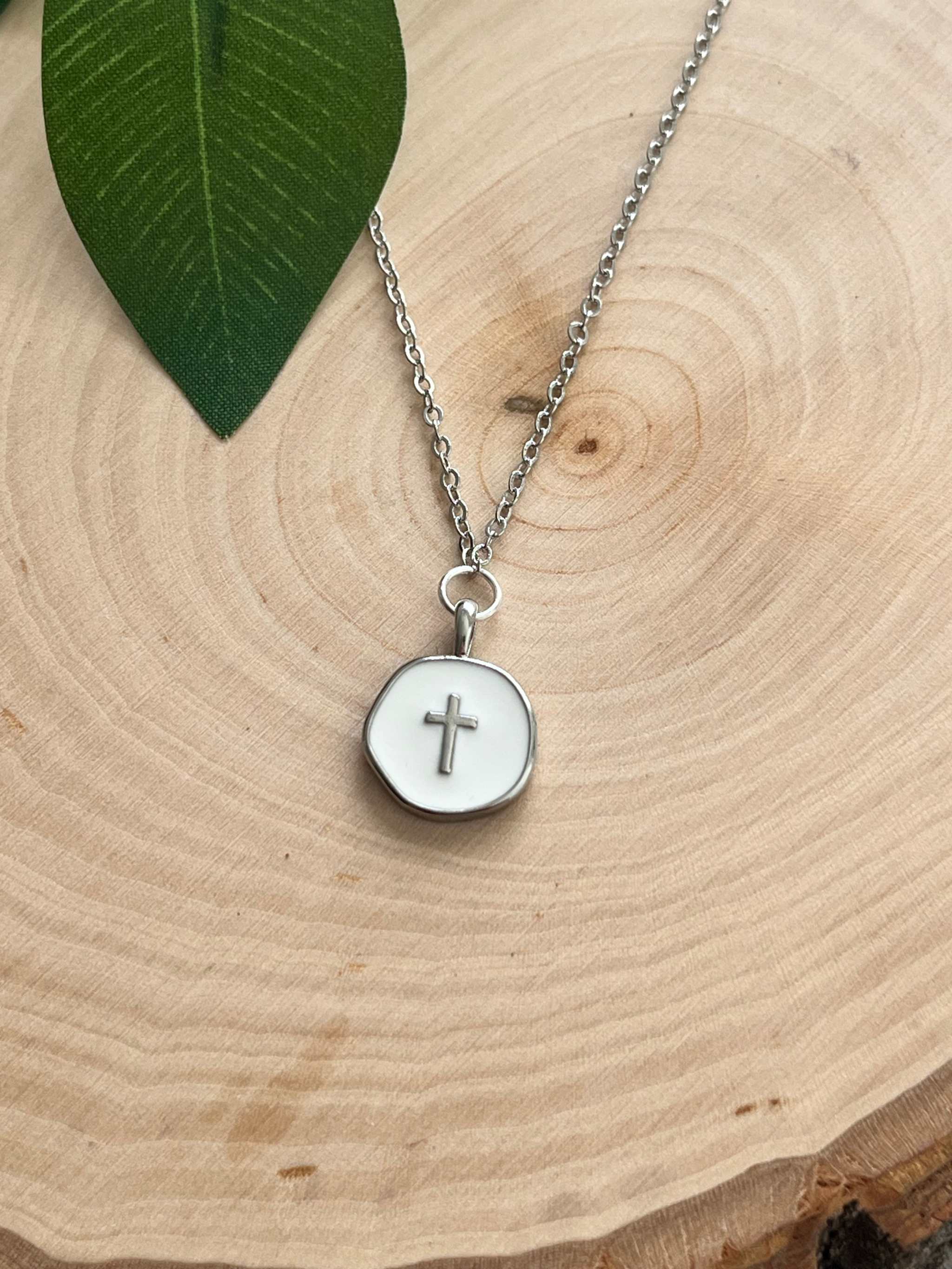 Silver Necklace White Cross Pendant - Elegant 18&amp;quot; Hypoallergenic Design