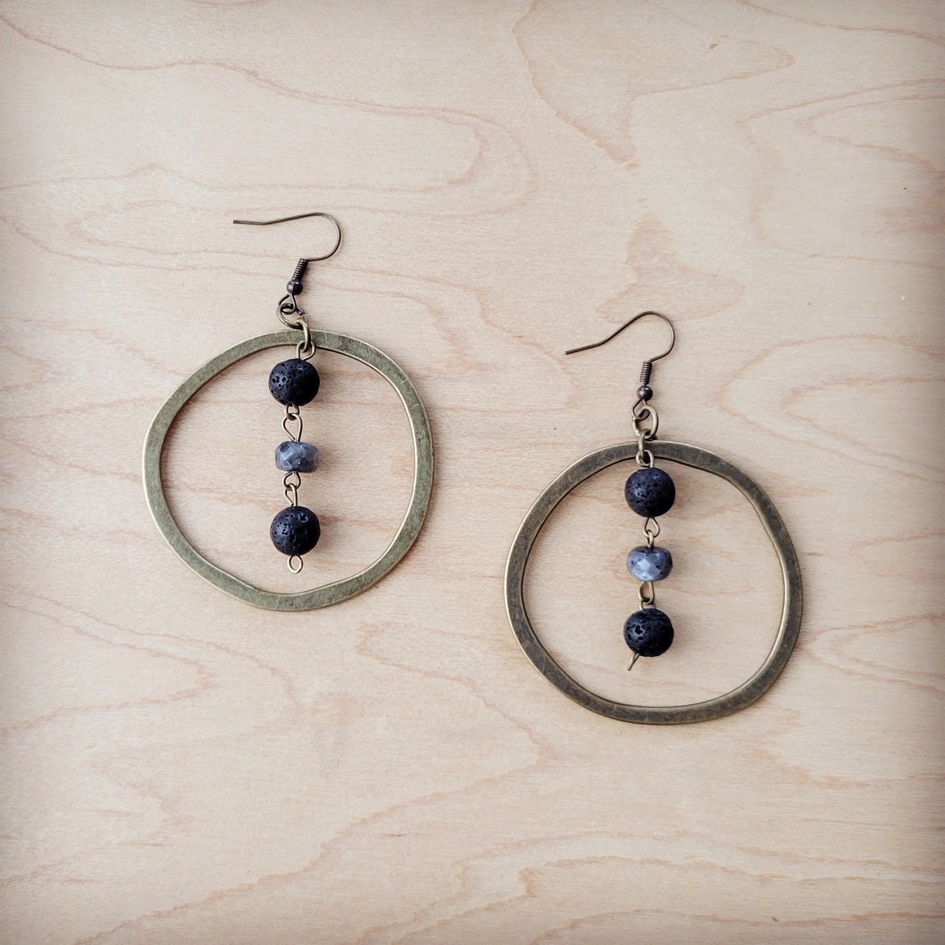 Western Copper Hoop Earrings w/ Labradorite Beads 200v