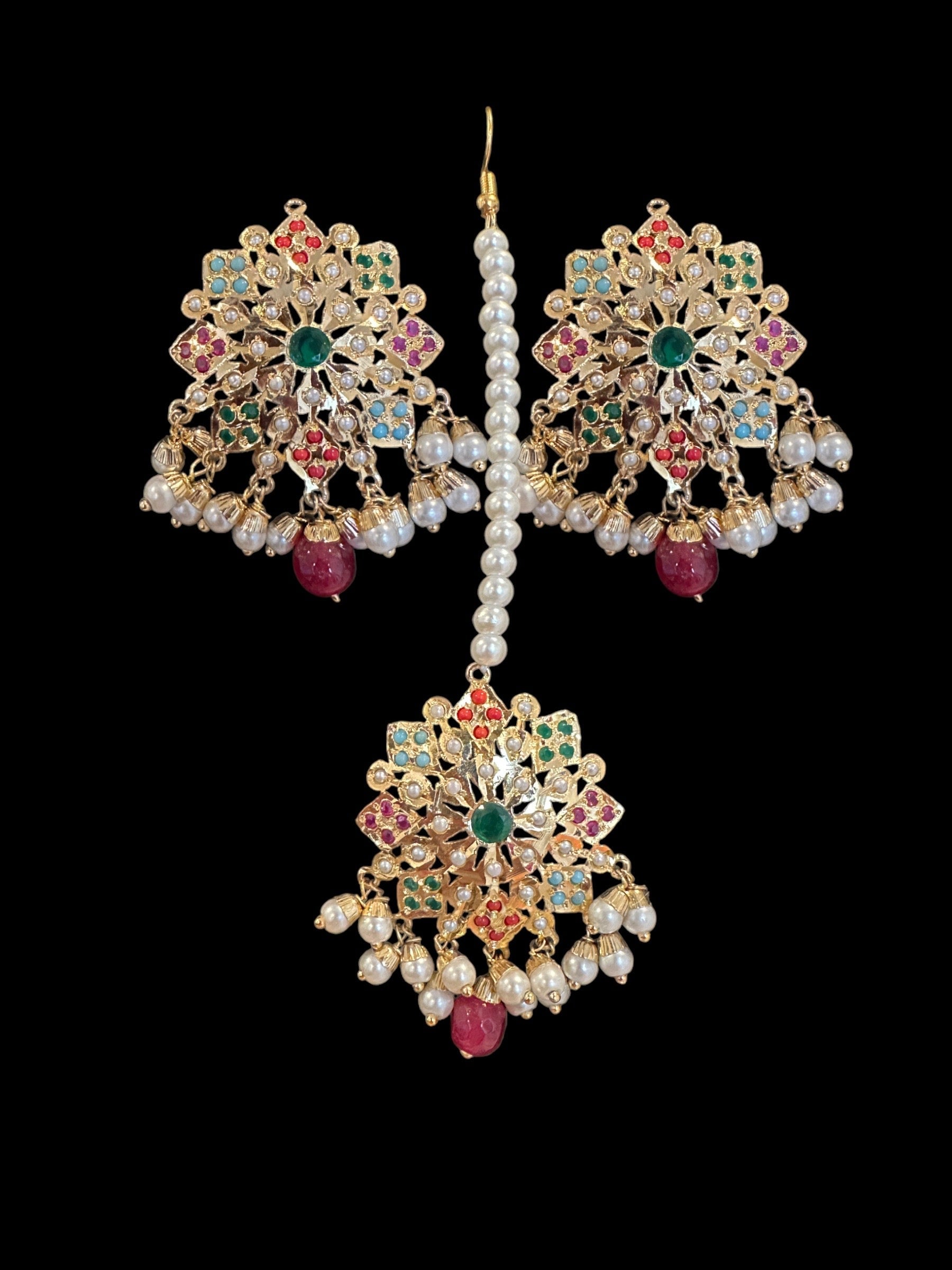 DJET50 Nutan navratan earring tika ( SHIPS IN 4 WEEKS )