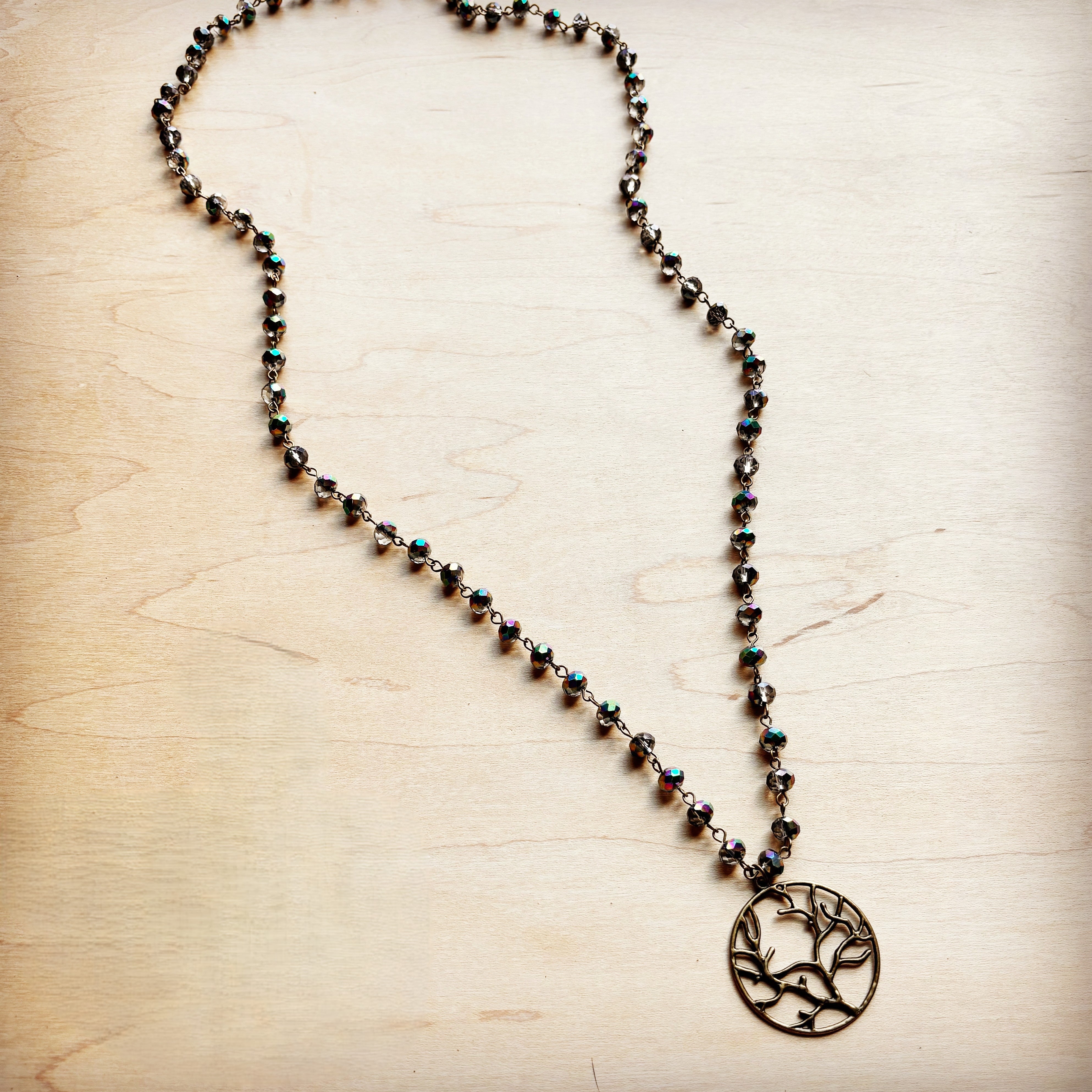 **Indigo Faceted Beaded Necklace w/ Tree of Life 257k