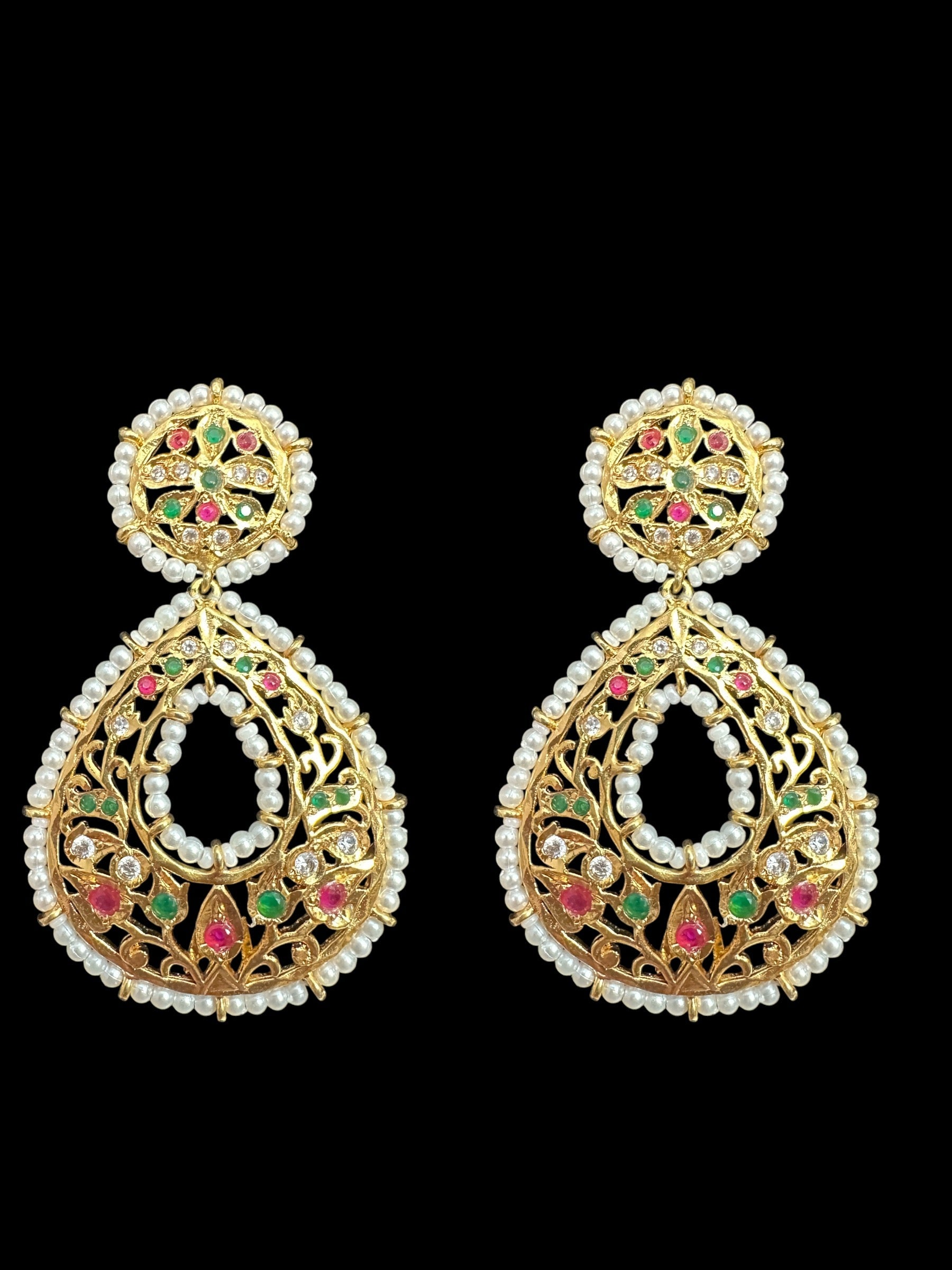 DER637 Ruby emerald  chandbali earrings ( READY TO SHIP )