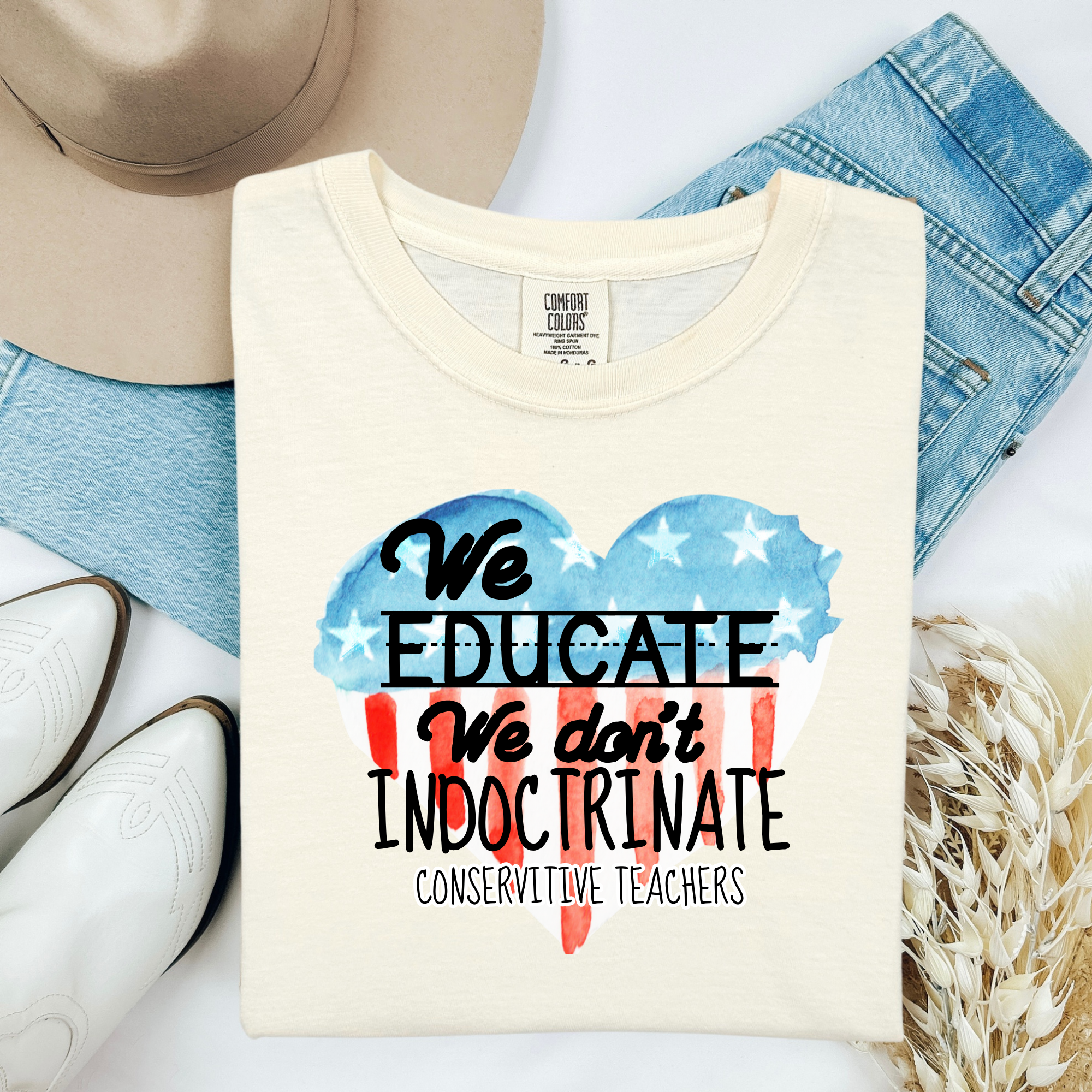 We educate We don&amp;#39;t indoctronate Patriotic | Comfort Colors T-shirt | Teacher Shirt | Stylish Trendy Apparel