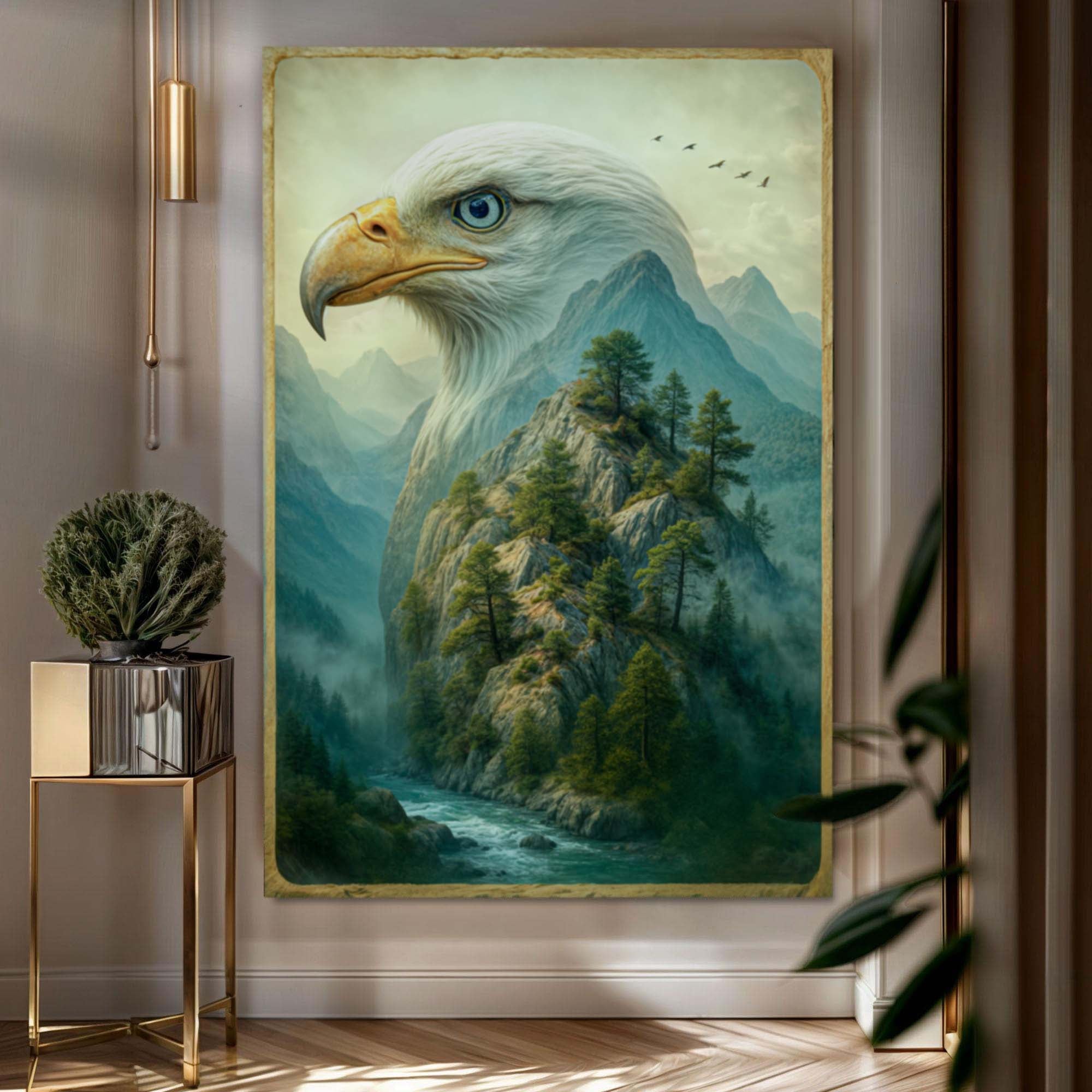 Eagle Over The Canyon Double Exposure Wall Art