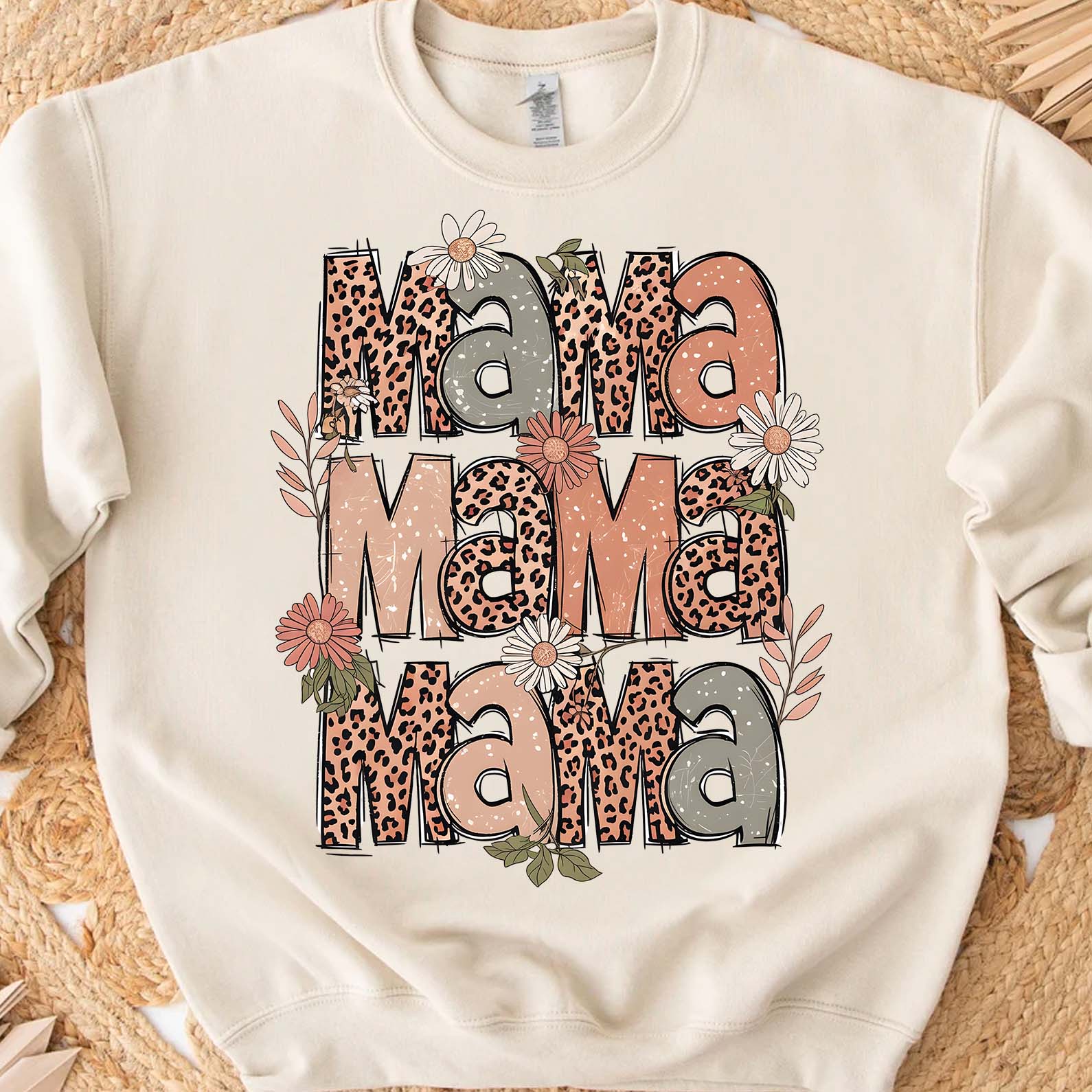 Retro Leopard Mama Sweatshirt – Groovy Boho Floral Mom Sweater, Mother&amp;#39;s Day Gift For Trendy Mama 682138
