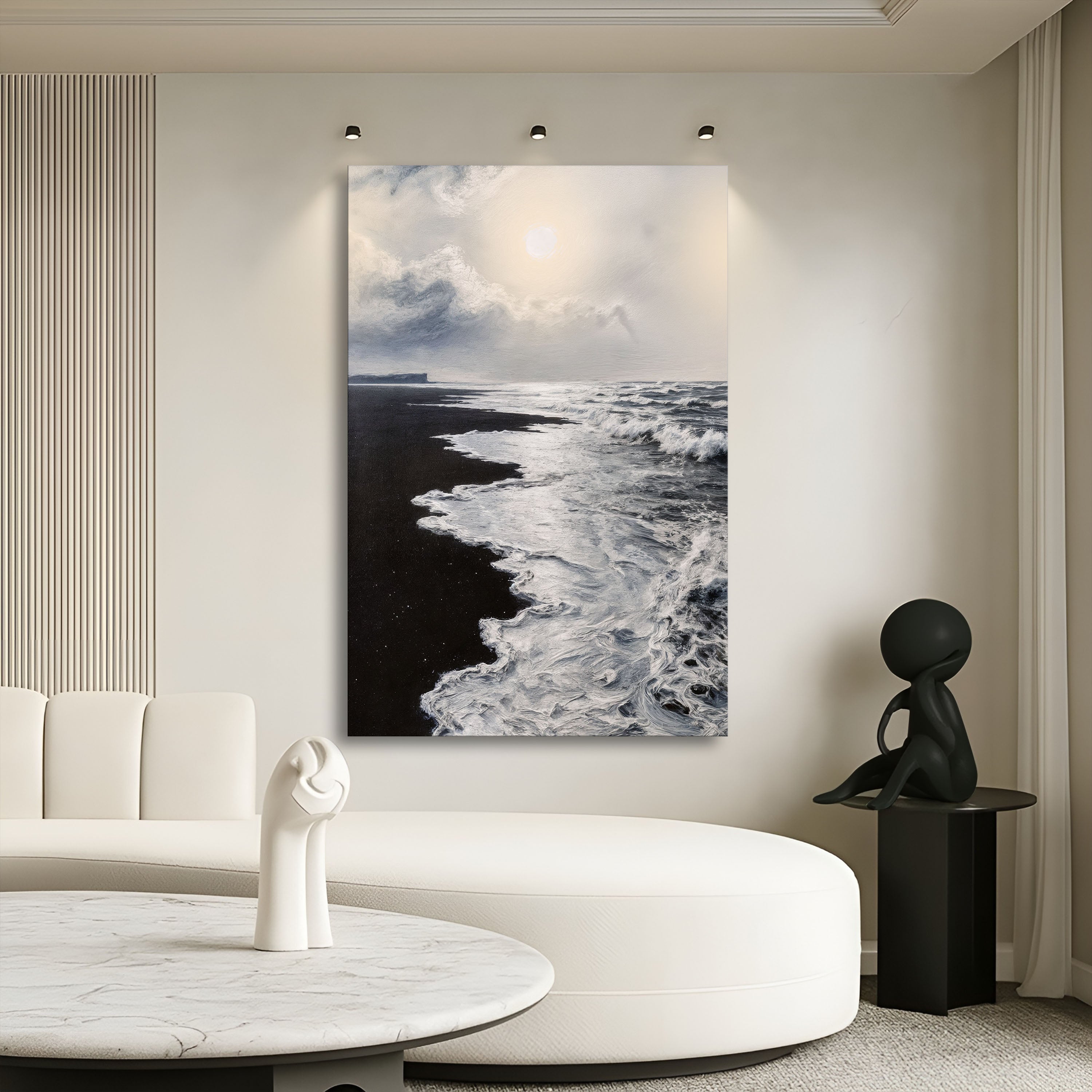 Black &amp;amp; White Waves Abstract  Wall Art