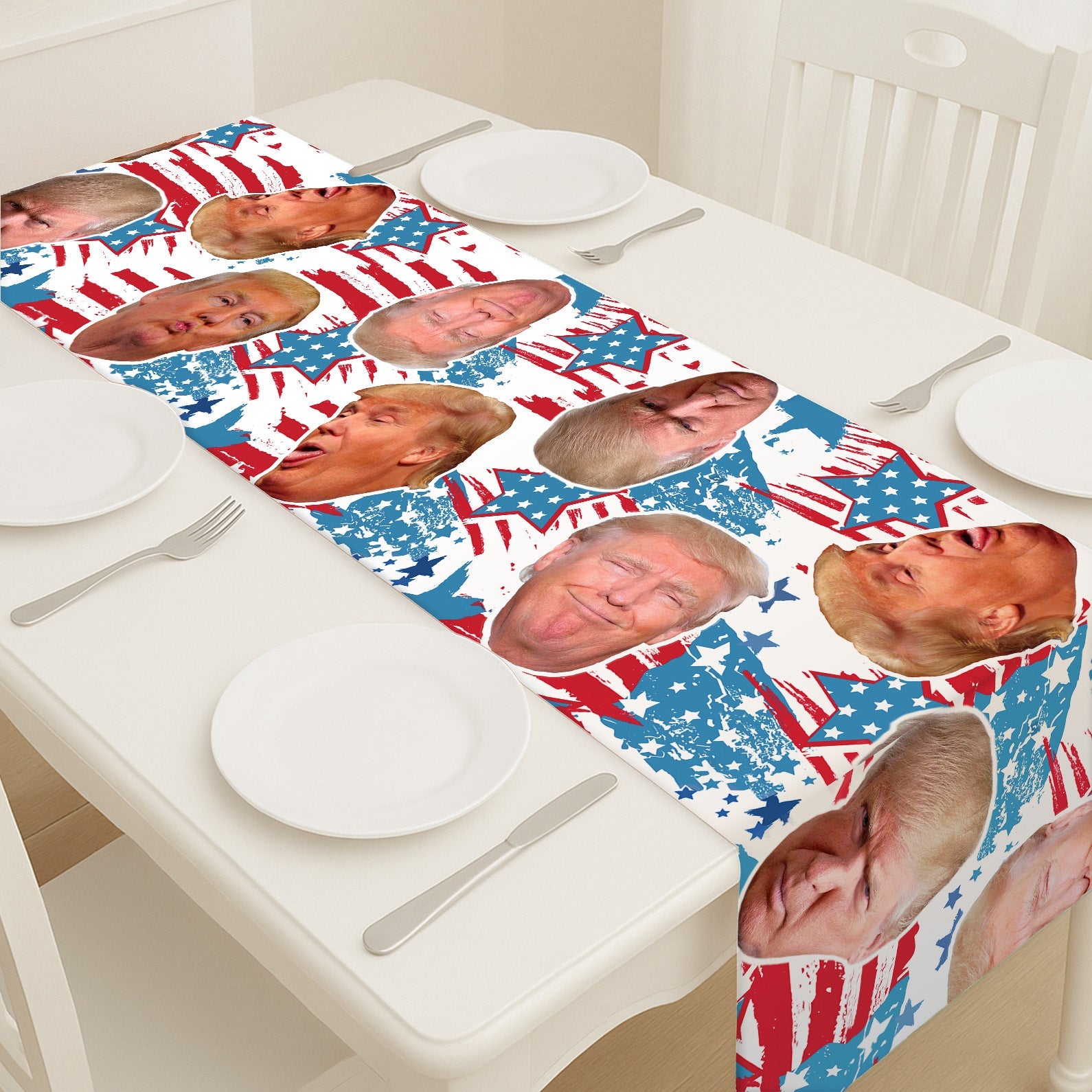 Trump Funny Face Stars Table Runner | Personalized Trump 4th Of July | Independence Day Table Runner For Kitchen 682332 - GOP