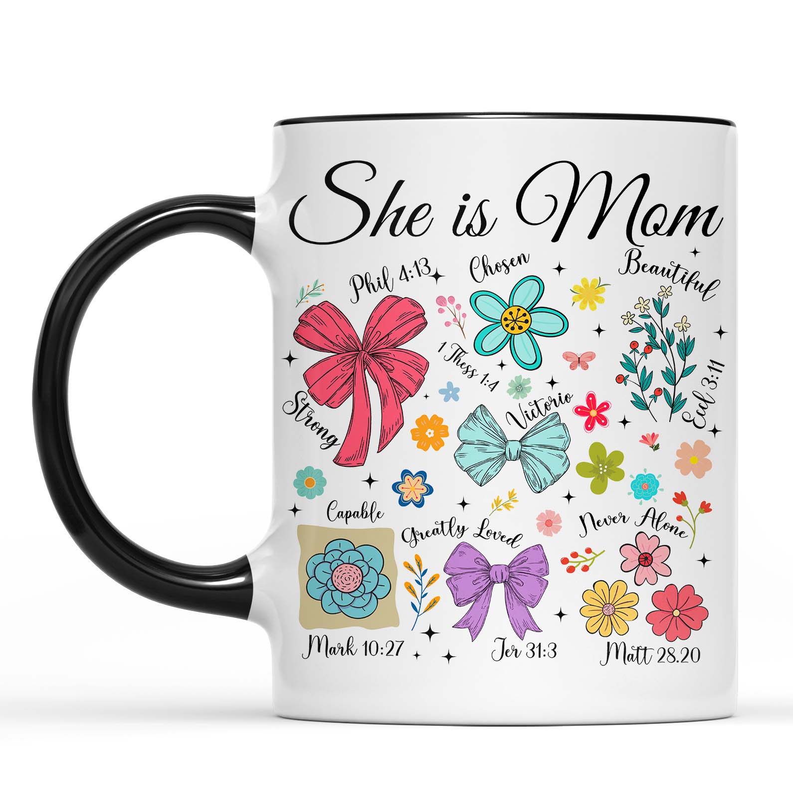 She Is Mom Christian Mug – Bible Verse Floral Mug for Faithful Moms, Religious Coquette Mother’s Day Gift 682152