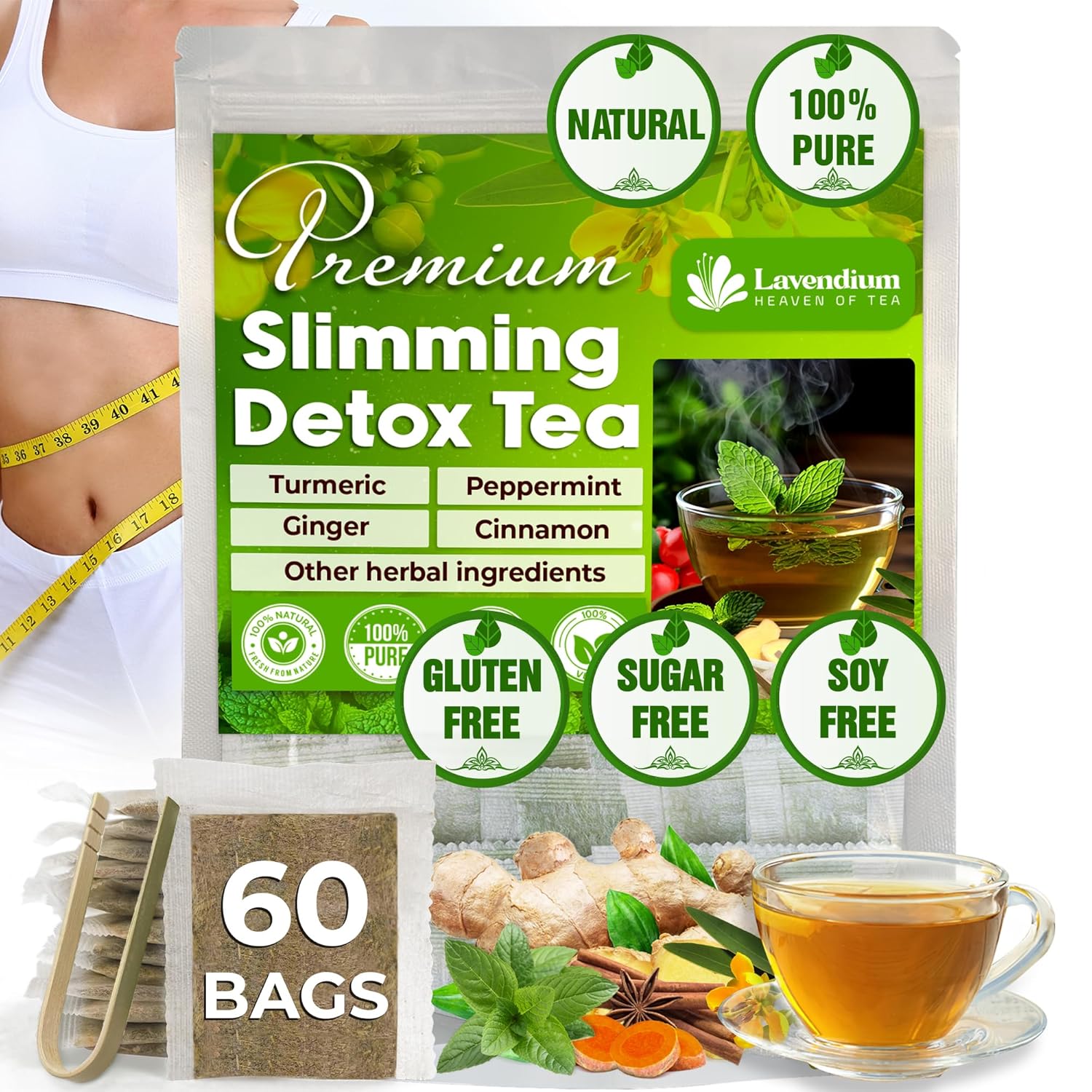 SIimming Detox Tea Caffeine Free - Herbal Tea with Chamomile, Hibiscus Tea &amp;amp; Ginger Root
