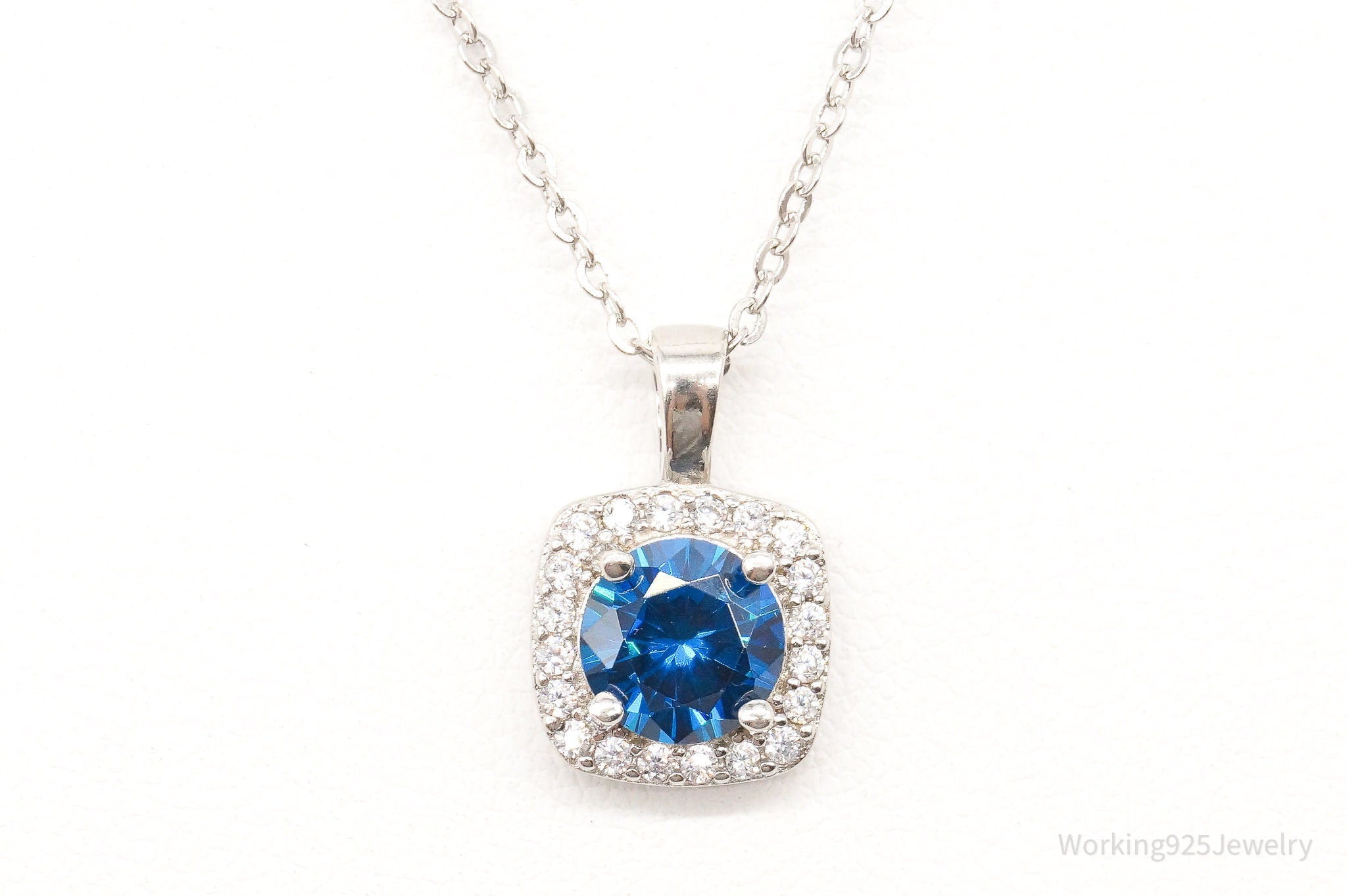 Designer Ryze Blue &amp;amp; White Cubic Zirconia Sterling Silver Necklace