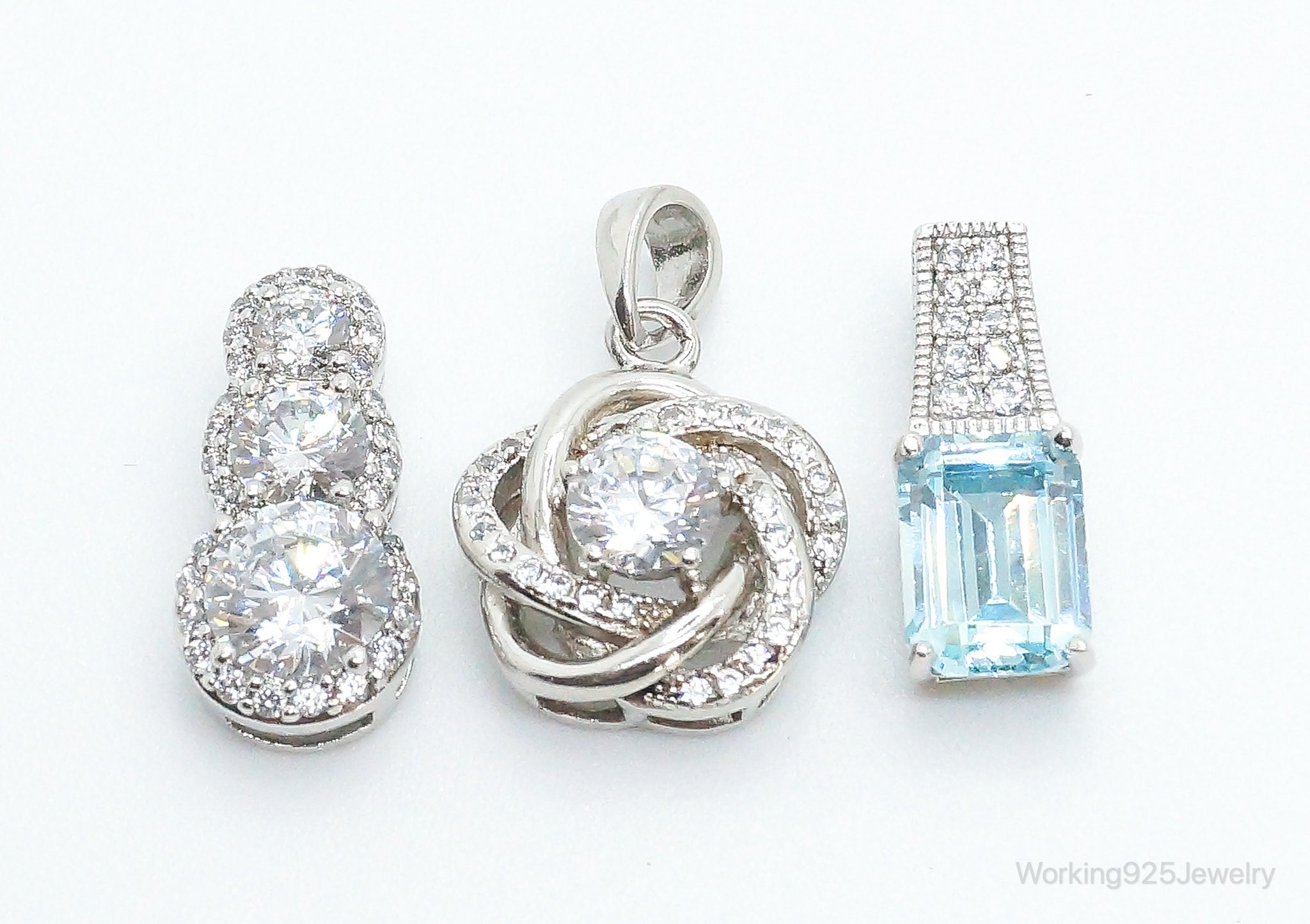 Vintage Blue Topaz &amp;amp; Cubic Zirconia Sterling Silver Necklace Pendants