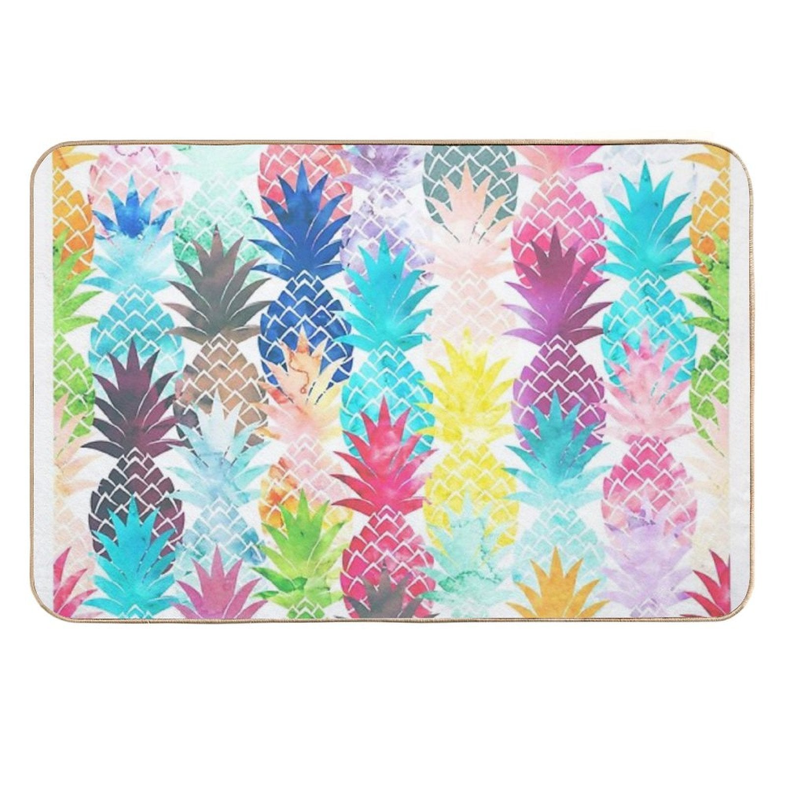Hawaiian Pineapple Pattern Tropical Watercolor  Multi-Purpose Bath Mat