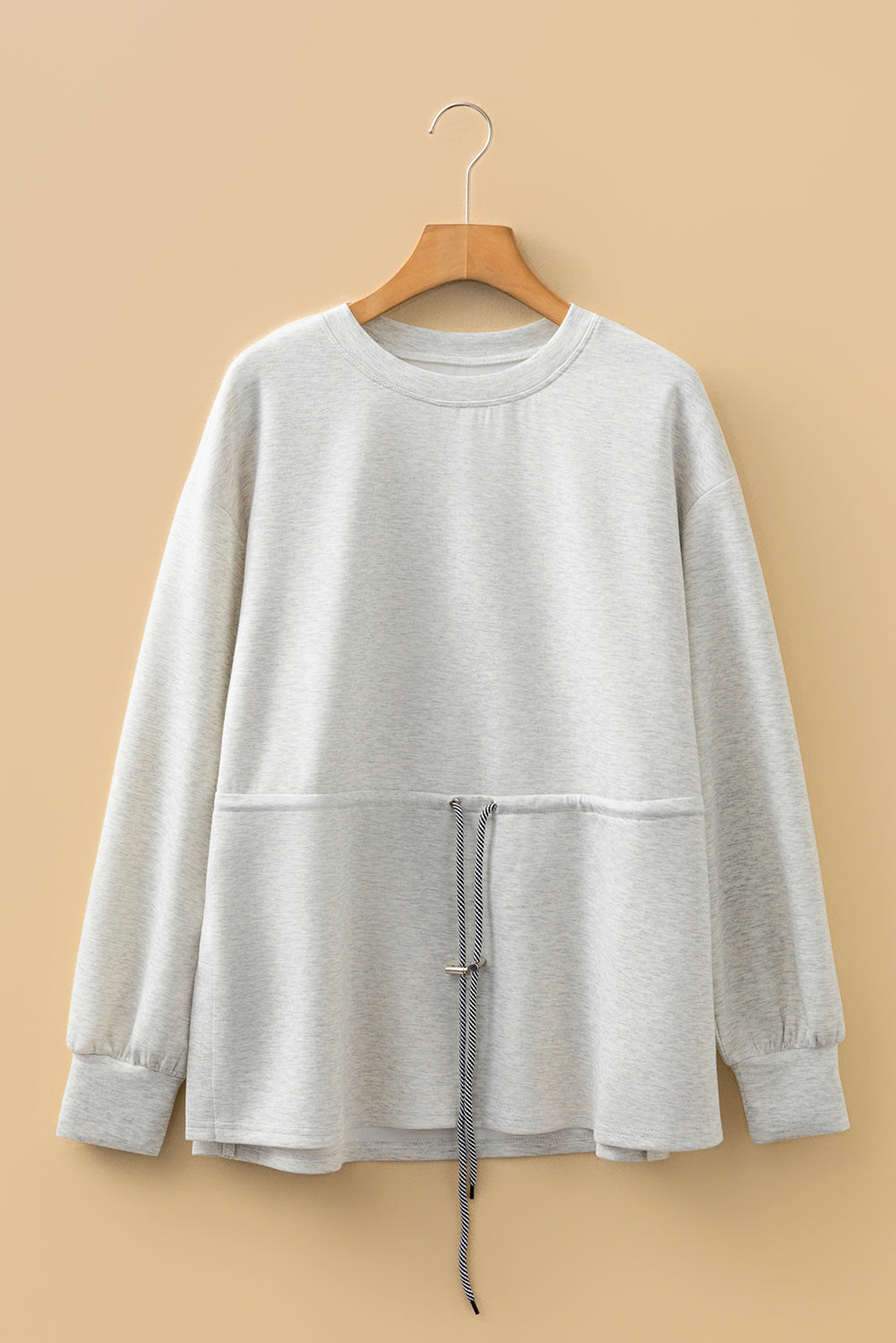 Solid Drawstring Waist Tunic Sweatshirt
