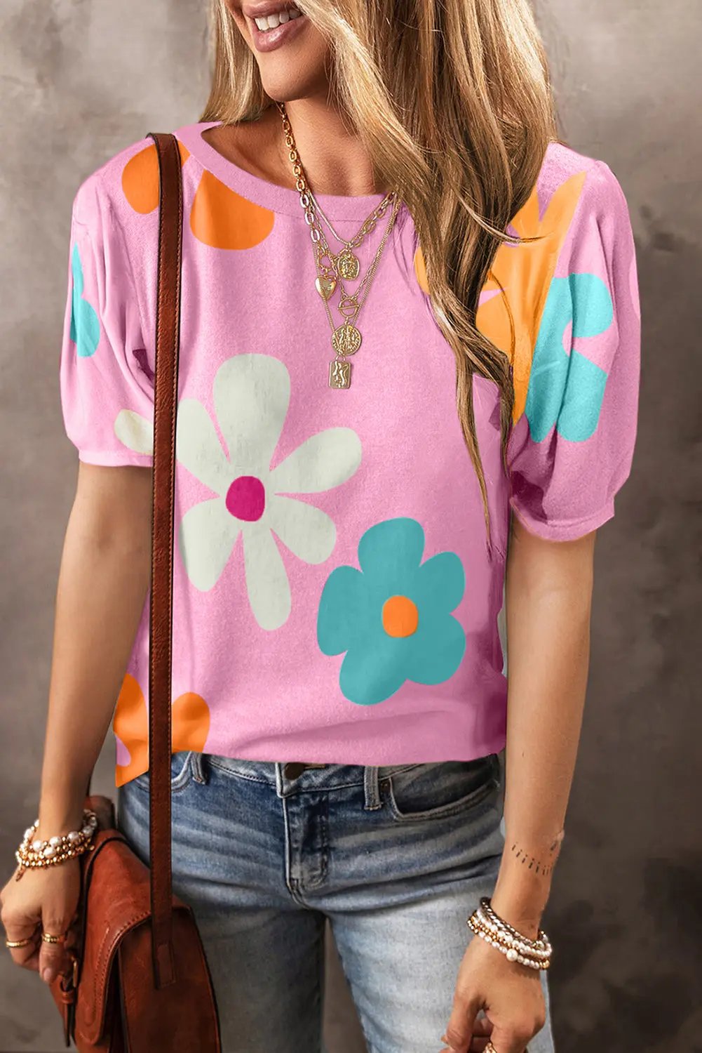 Threaded Pear Floral Print Women&amp;#39;s Summer Daily Top Bubble Sleeve Tee - Cute &amp;amp; Comfy