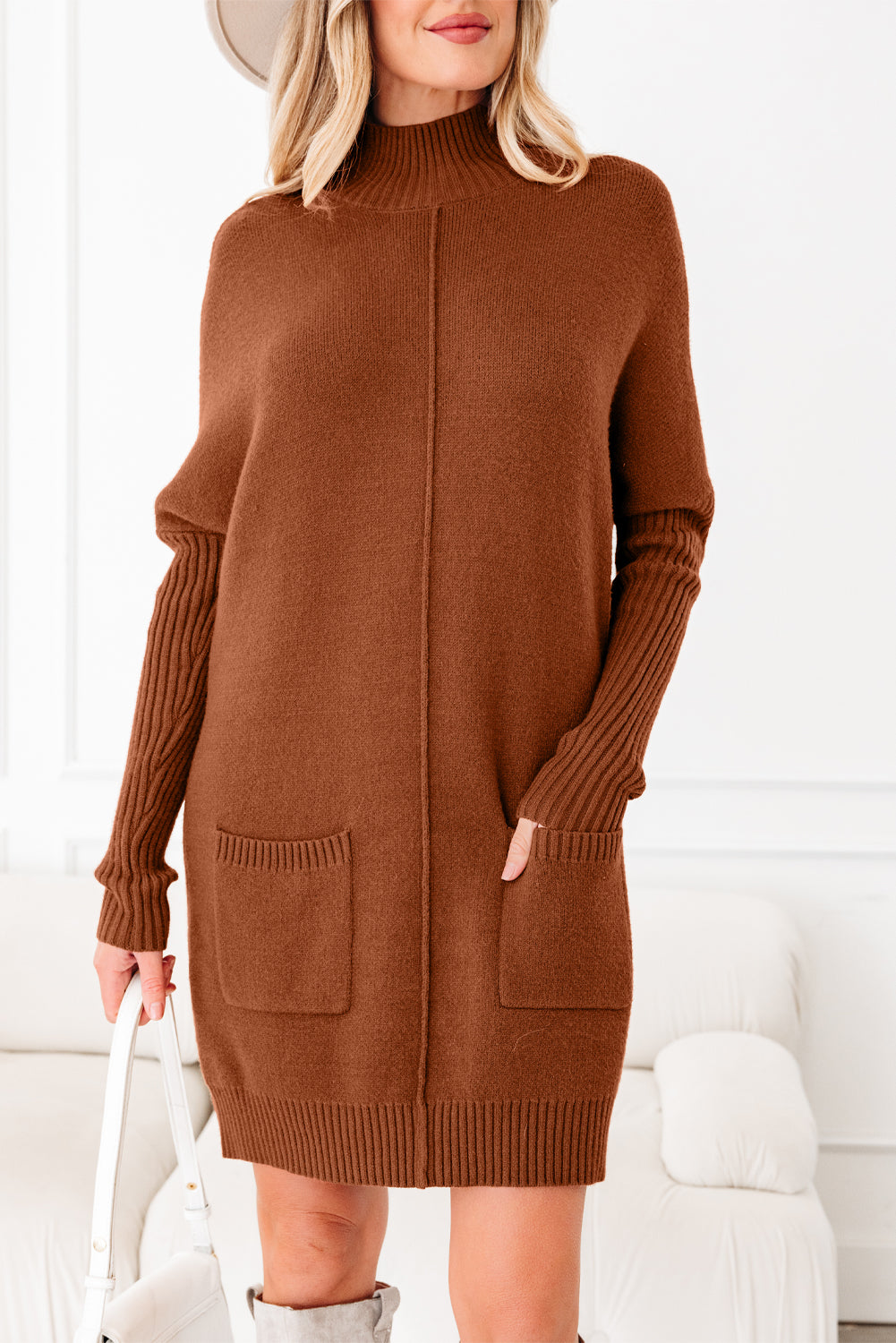 Ribbed Mock Neck Sweater Dress