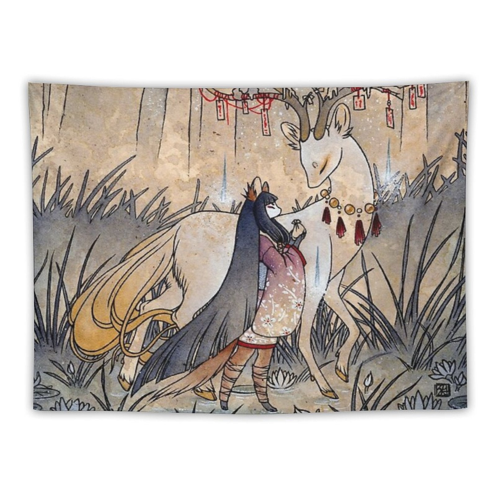 The Meeting of The Fox And Wish Spirit Tapestry