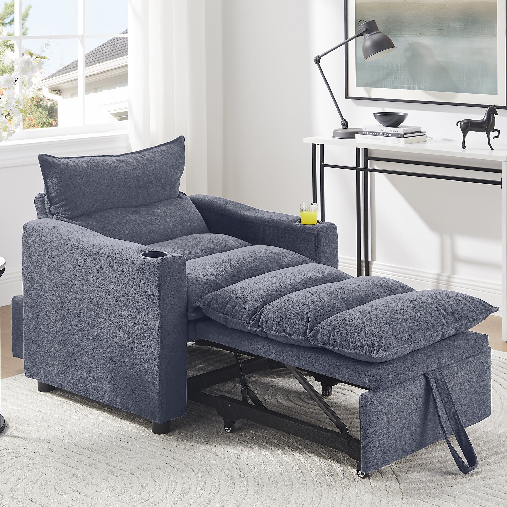 Sleeper Sofa Chair Bed, Convertible Sofa Chair 3-in-1, Adjustable Sleeper Chair Pullout Sofa Bed with Modern Velvet Fabric for Living Room Apartment Small Space, Grey