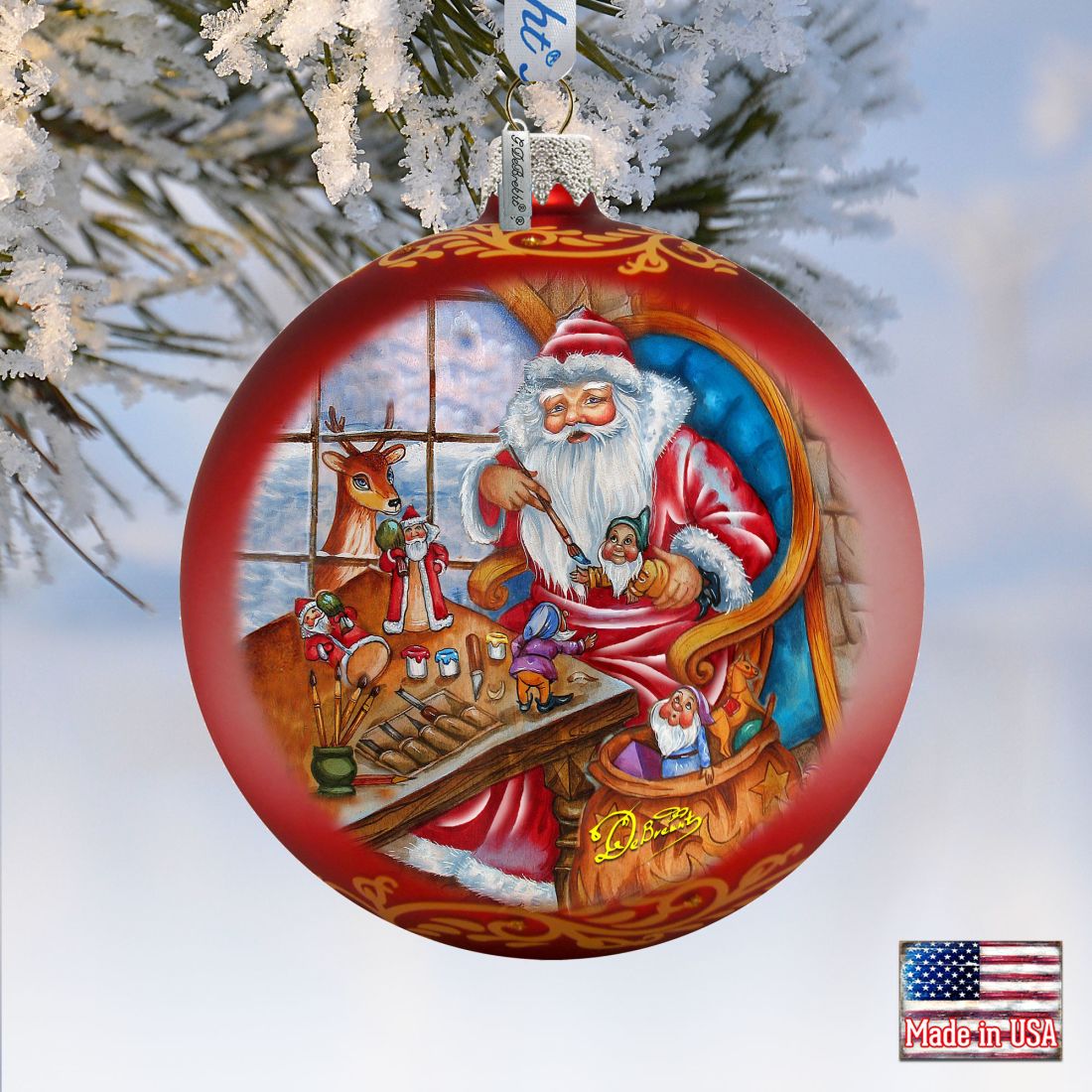 Santa Atelier Glass Ornament Limited Edition by G. DeBrekht - Christmas Santa Snowman Decor - 73903
