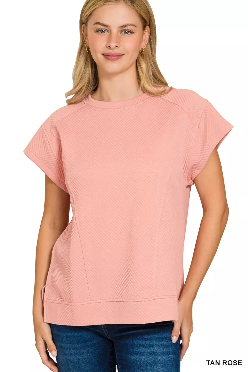 Zenana Textured Knit Jacquard Short Sleeve Top