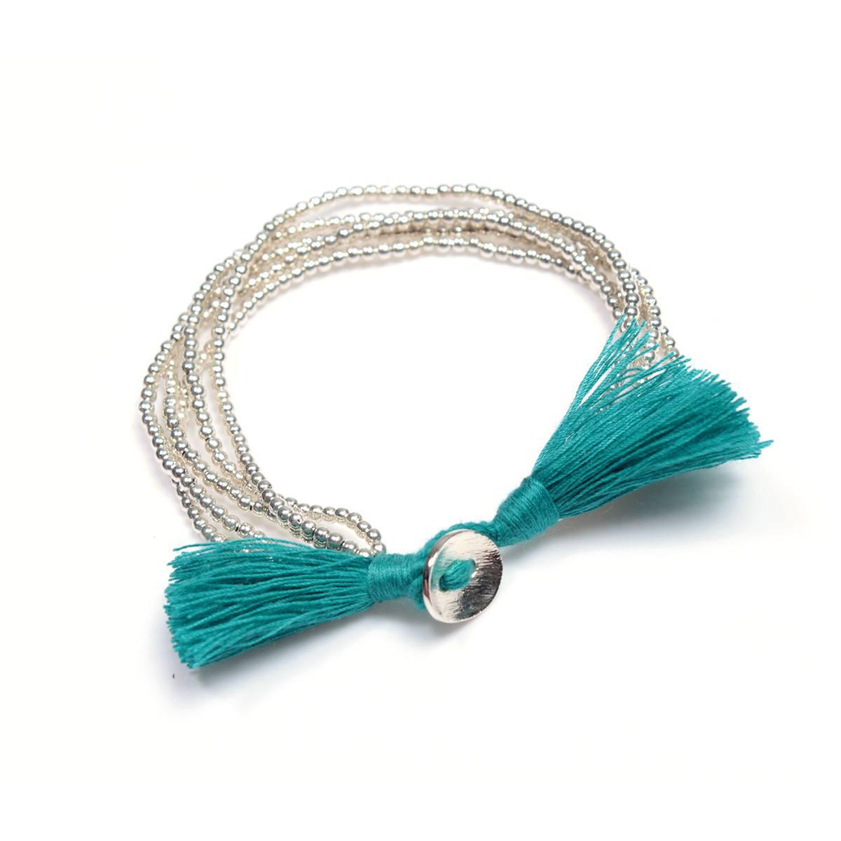 Silver Brass Beads &amp;amp; Tassel Bracelet - Thailand
