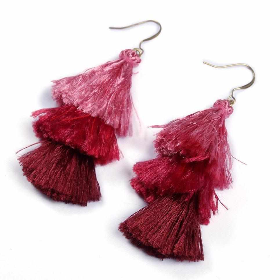 Nora Triple Tassel Silk Boho Lightweight Earrings - Thailand