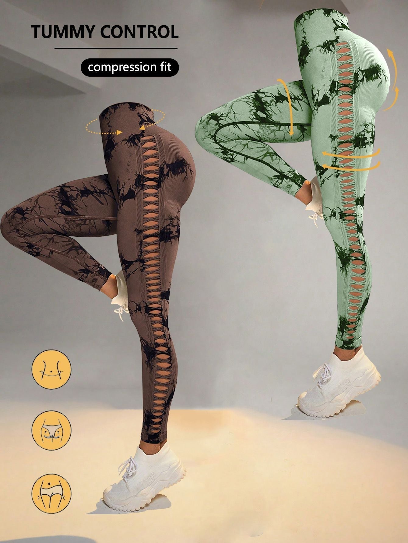2 Pack Tie-dye Hollow High-waist Butt-lifting Women&amp;#39;s Fitness Pants, Women&amp;#39;s Tie Dye Cutout Tights Workout Yoga Leggings