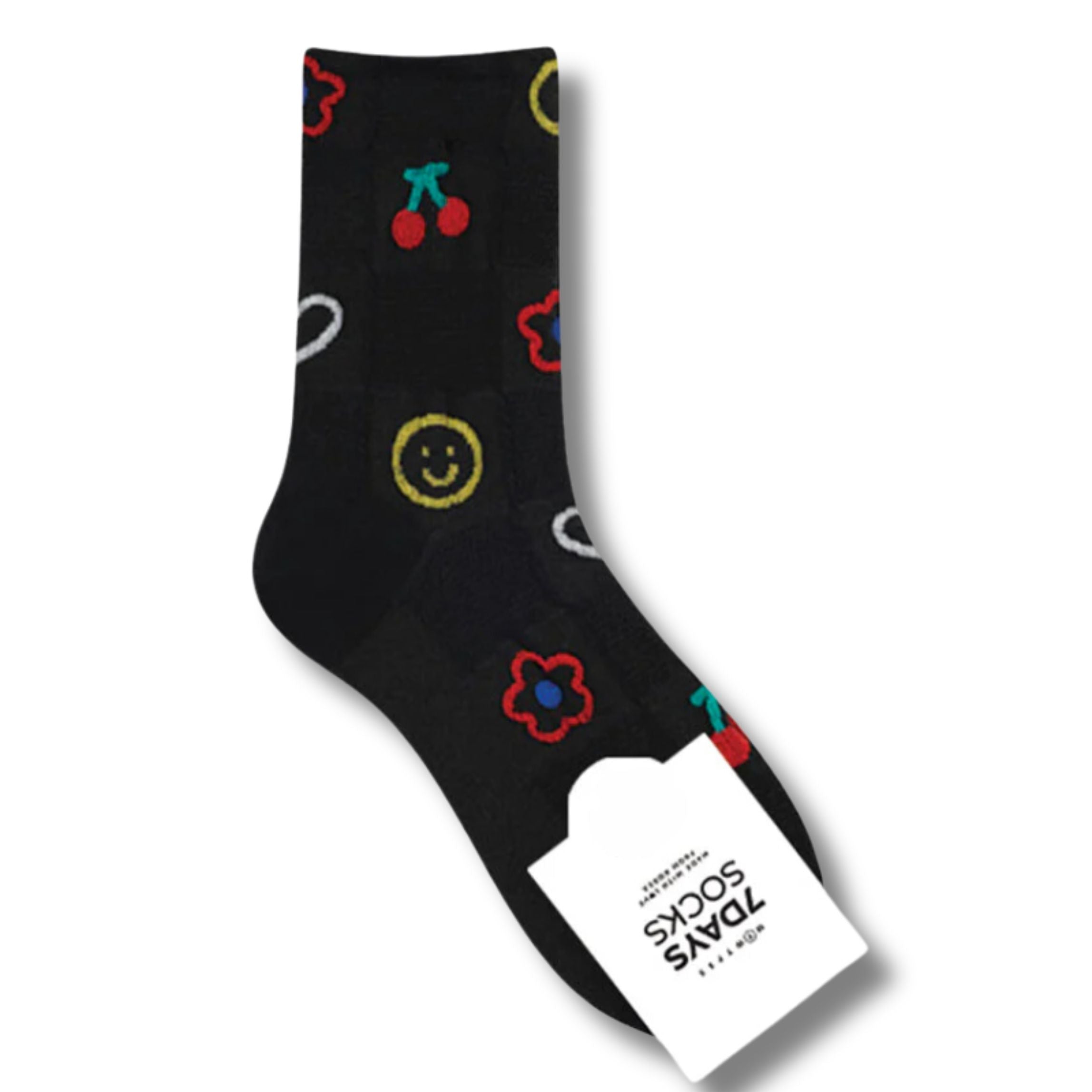 2000s Symbols Pattern Women&amp;#39;s Crew Socks in Black [Size 5-10]