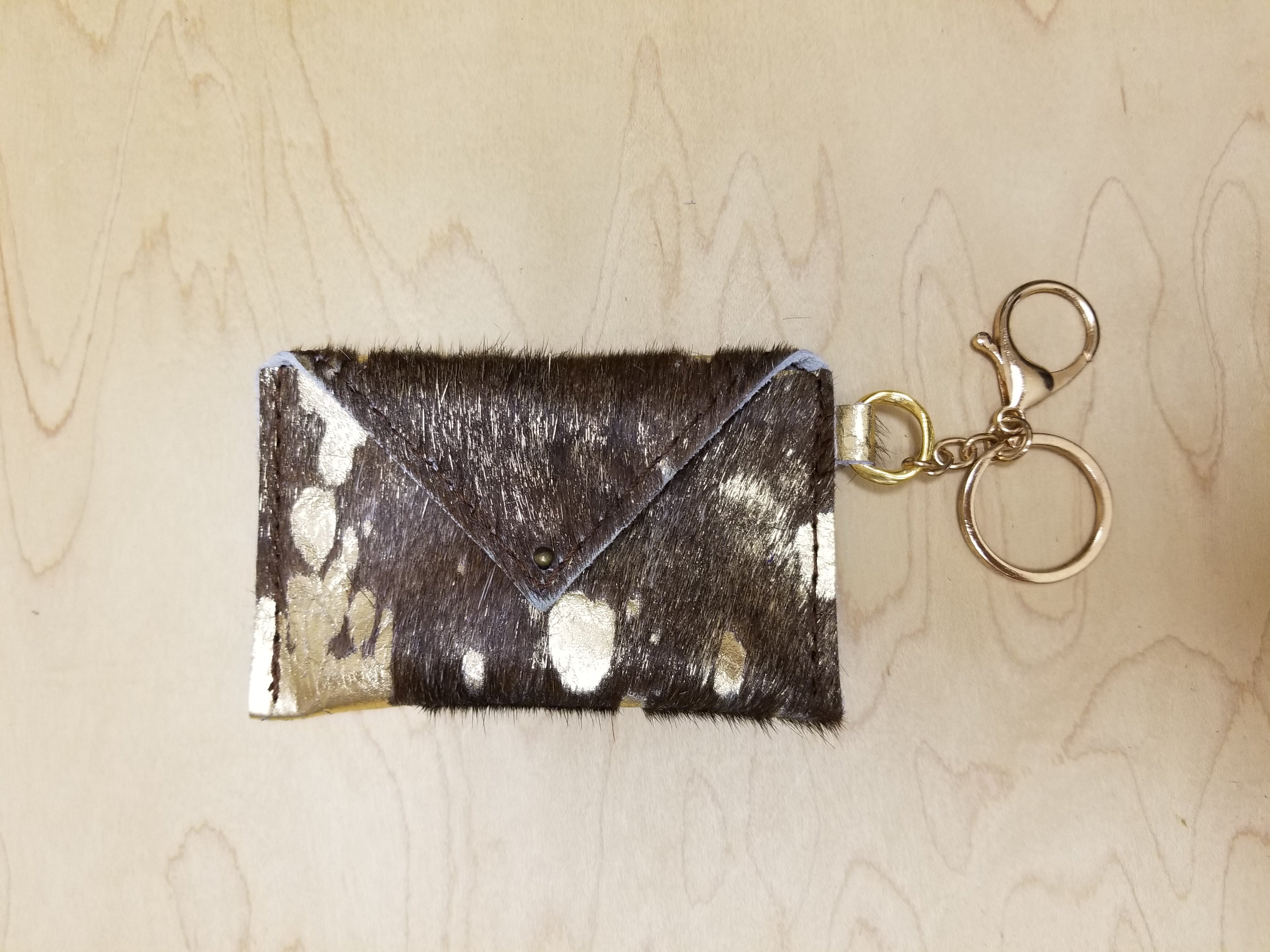 **Sierra Credit Card Wallet-Hair on Hide Brown and Gold (600t)