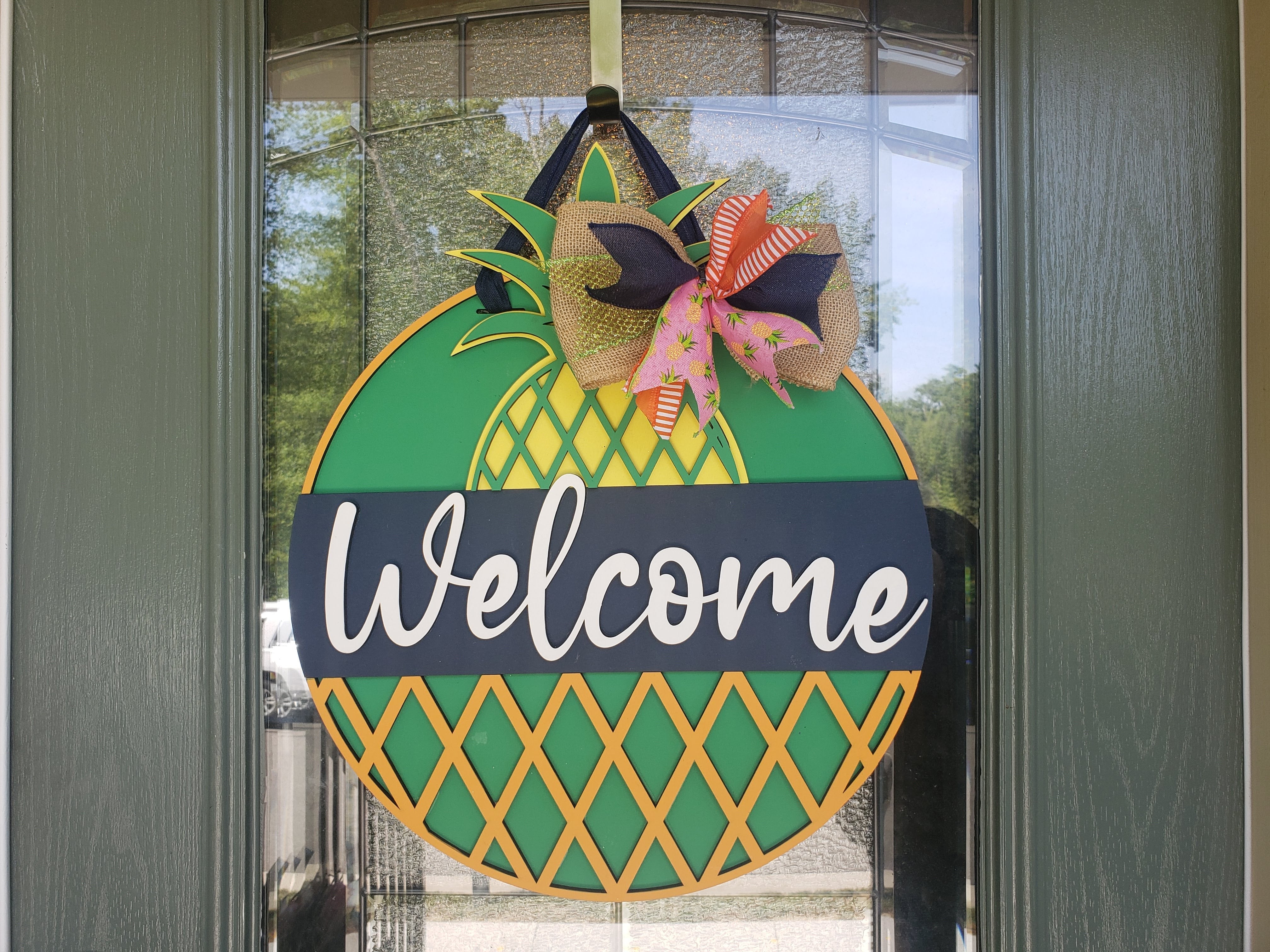 Finished - Welcome Pineapple Door Hanger - Blue &amp;amp; Orange