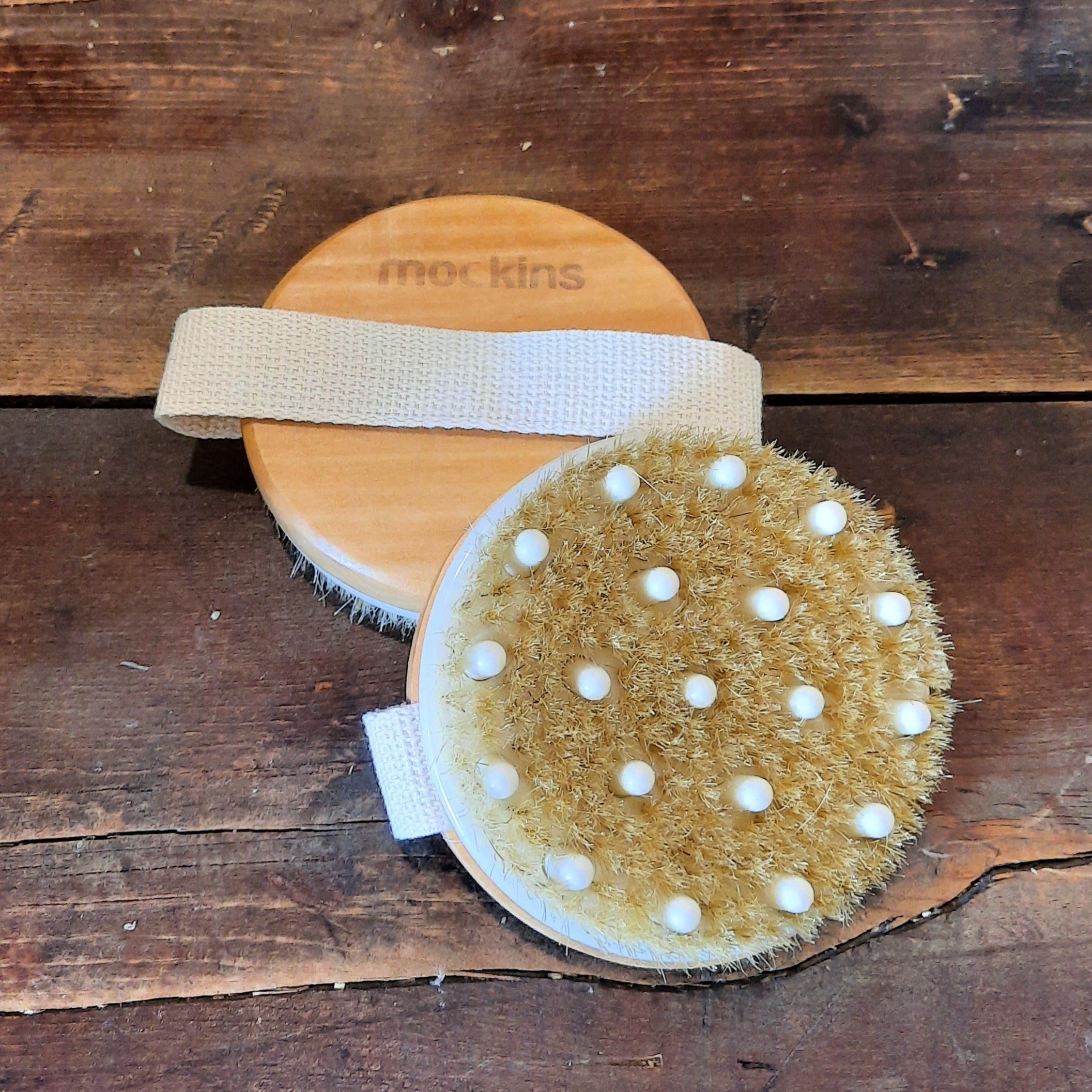 Round Palm Body Brush w/ Natural Bristles &amp;amp; Massage Nodules