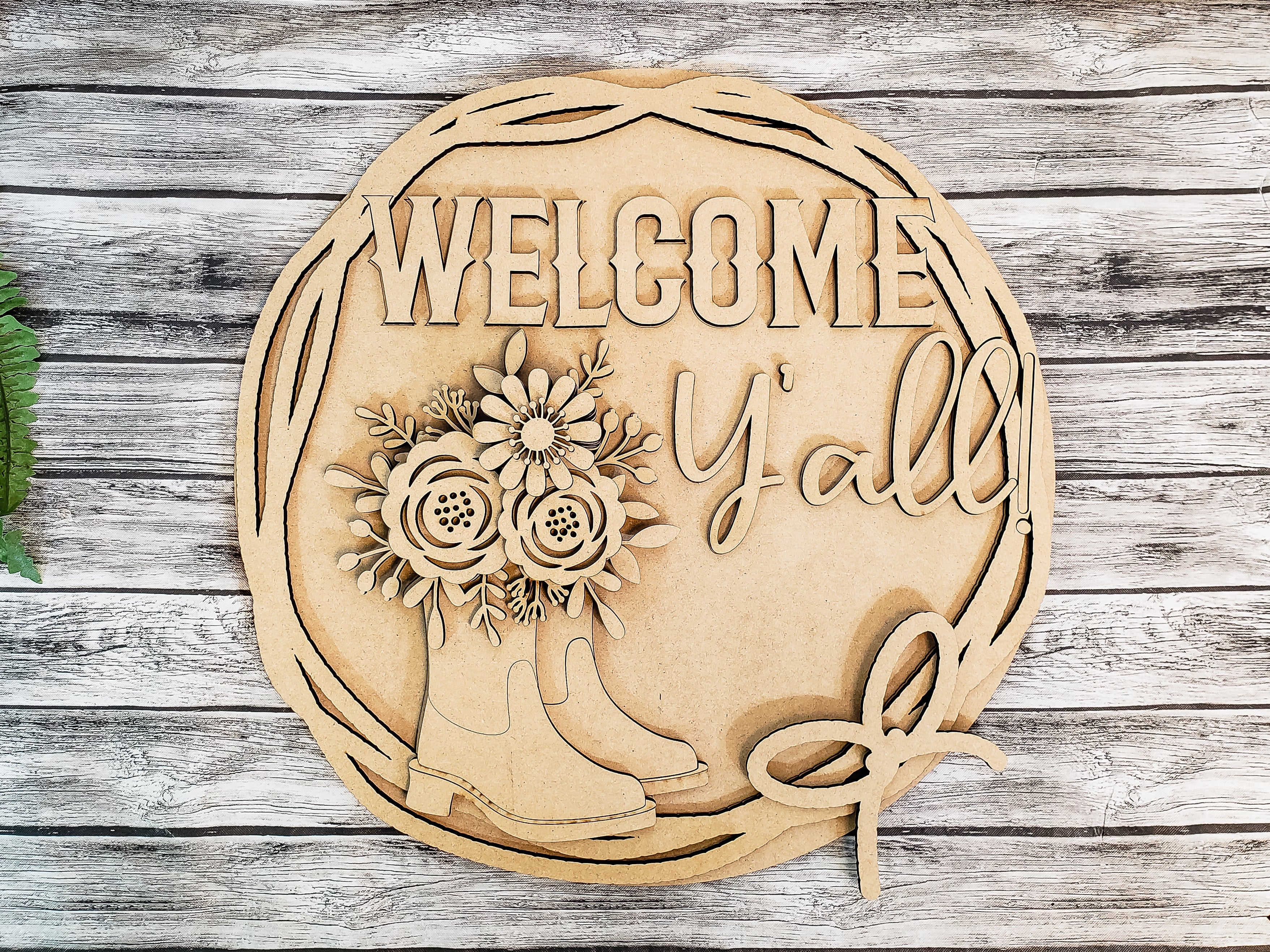 Welcome Yall Cowboy Boots with Flowers Door Hanger DIY Unfinished Kit