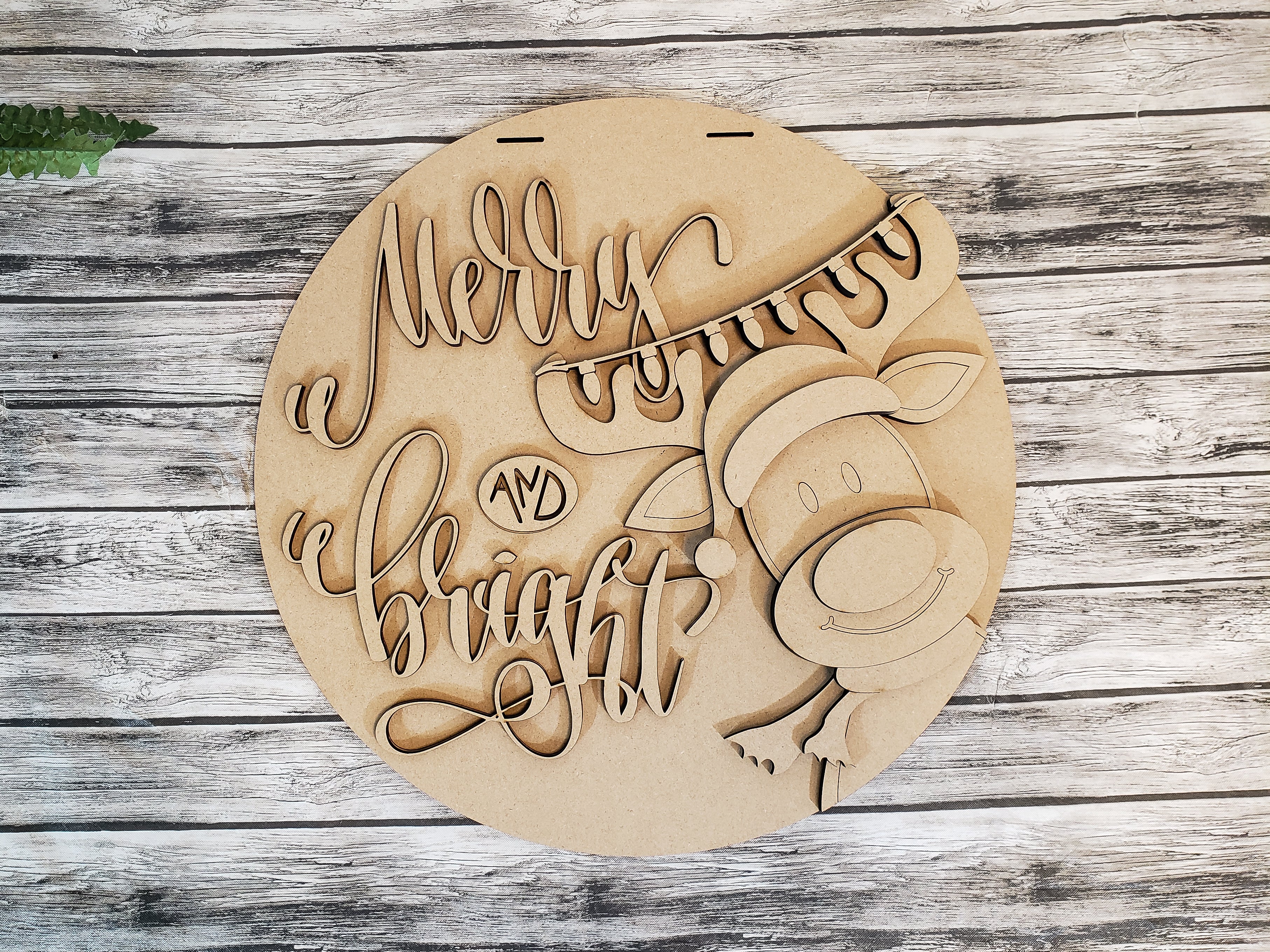 Merry and Bright Reindeer Christmas Door Hanger DIY Unfinished Kit