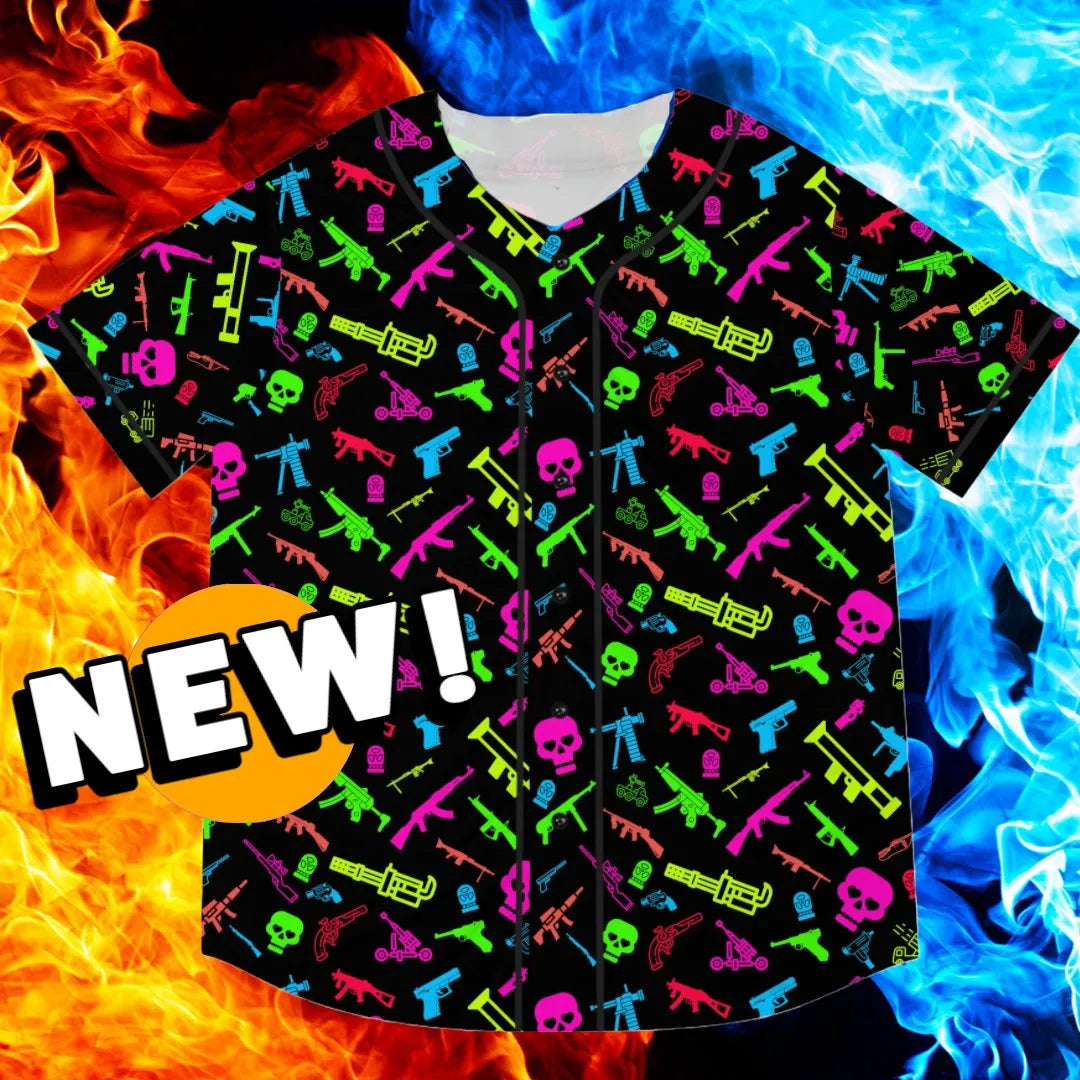The Gun-Runnin&amp;#39; Shortstop: Retro Neon Firearms Baseball Jersey