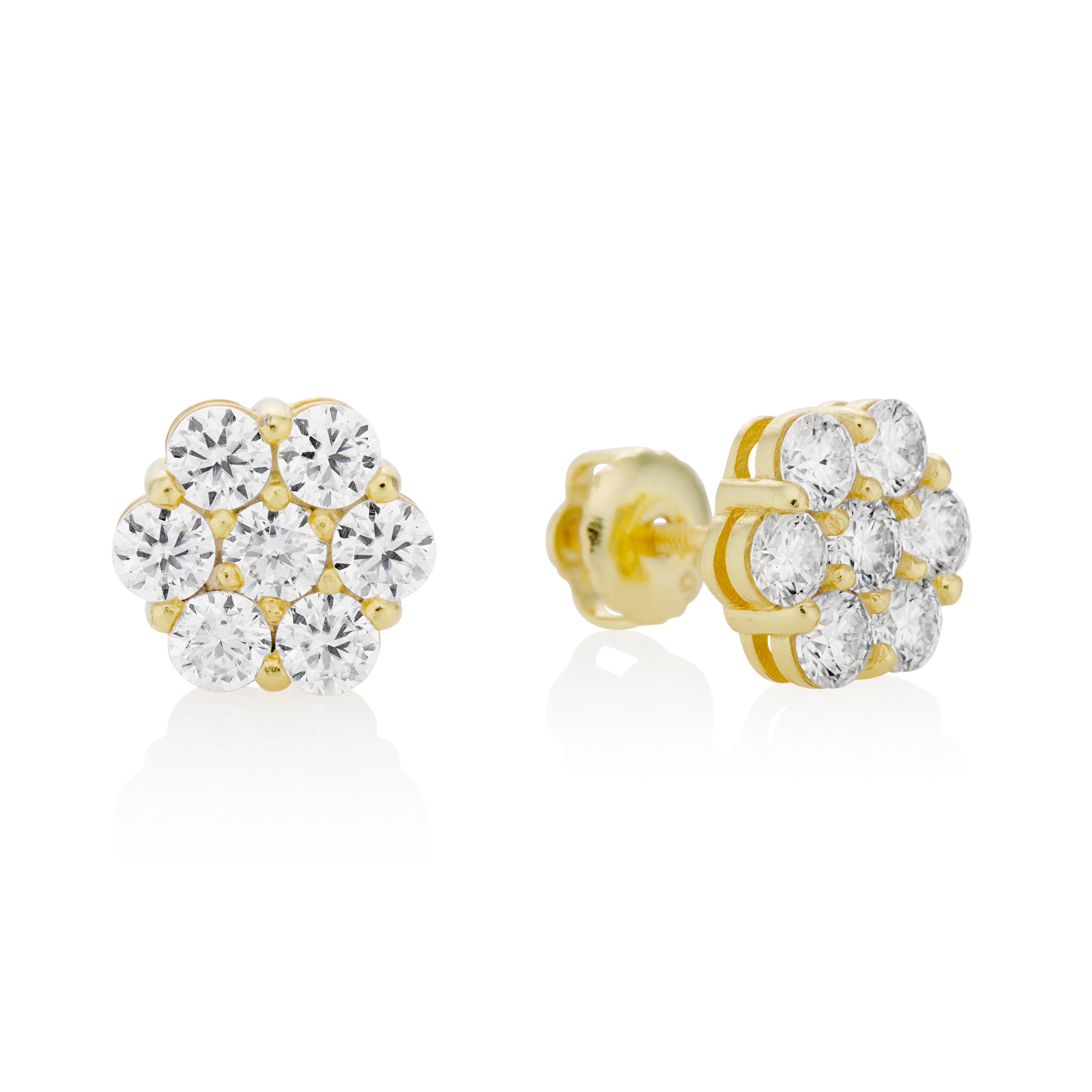 Moissanite Flower Cluster Earrings in Yellow Gold